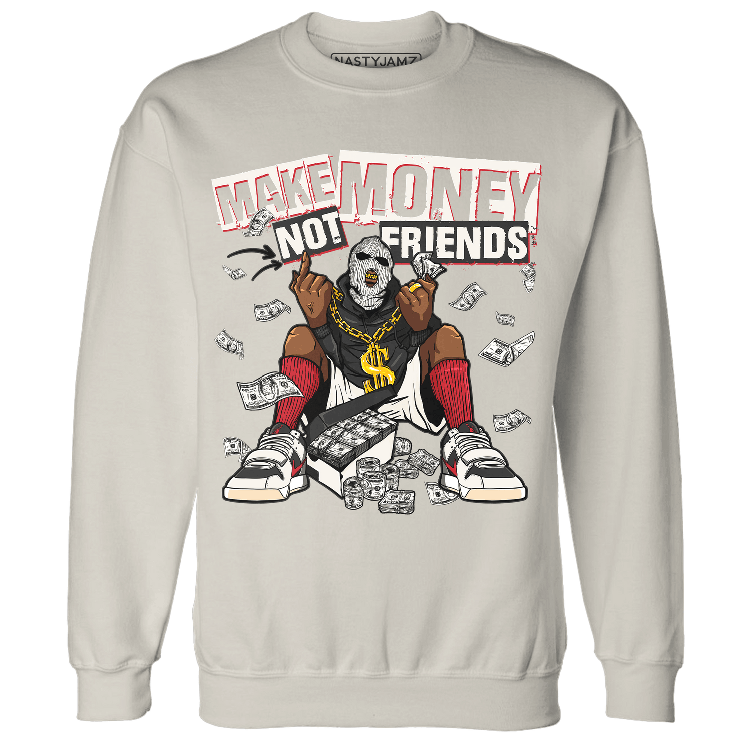 Jumman Jack University Red Sweatshirt Match Make Money Not Friends - NastyJamz