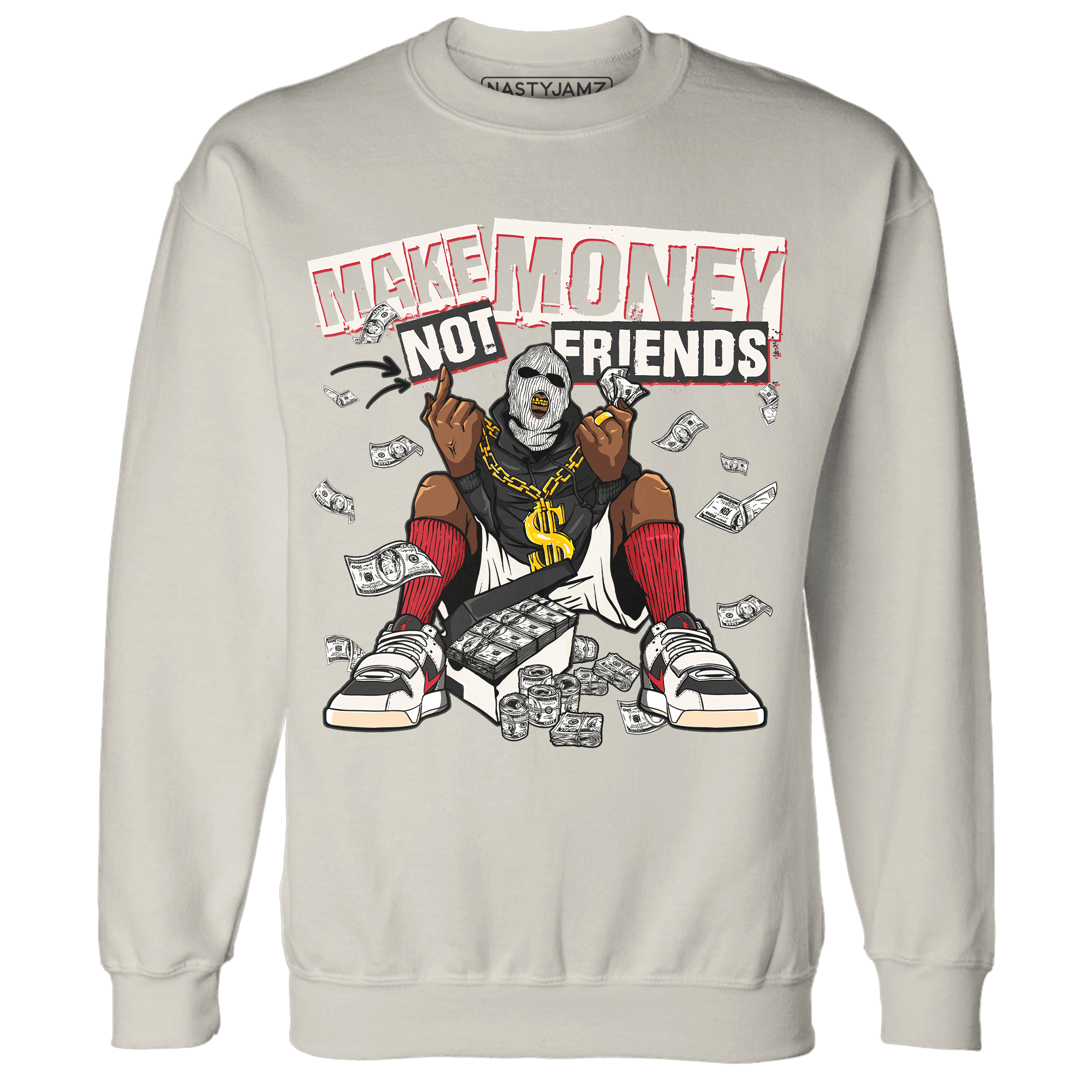 Jumman Jack University Red Sweatshirt Match Make Money Not Friends - NastyJamz