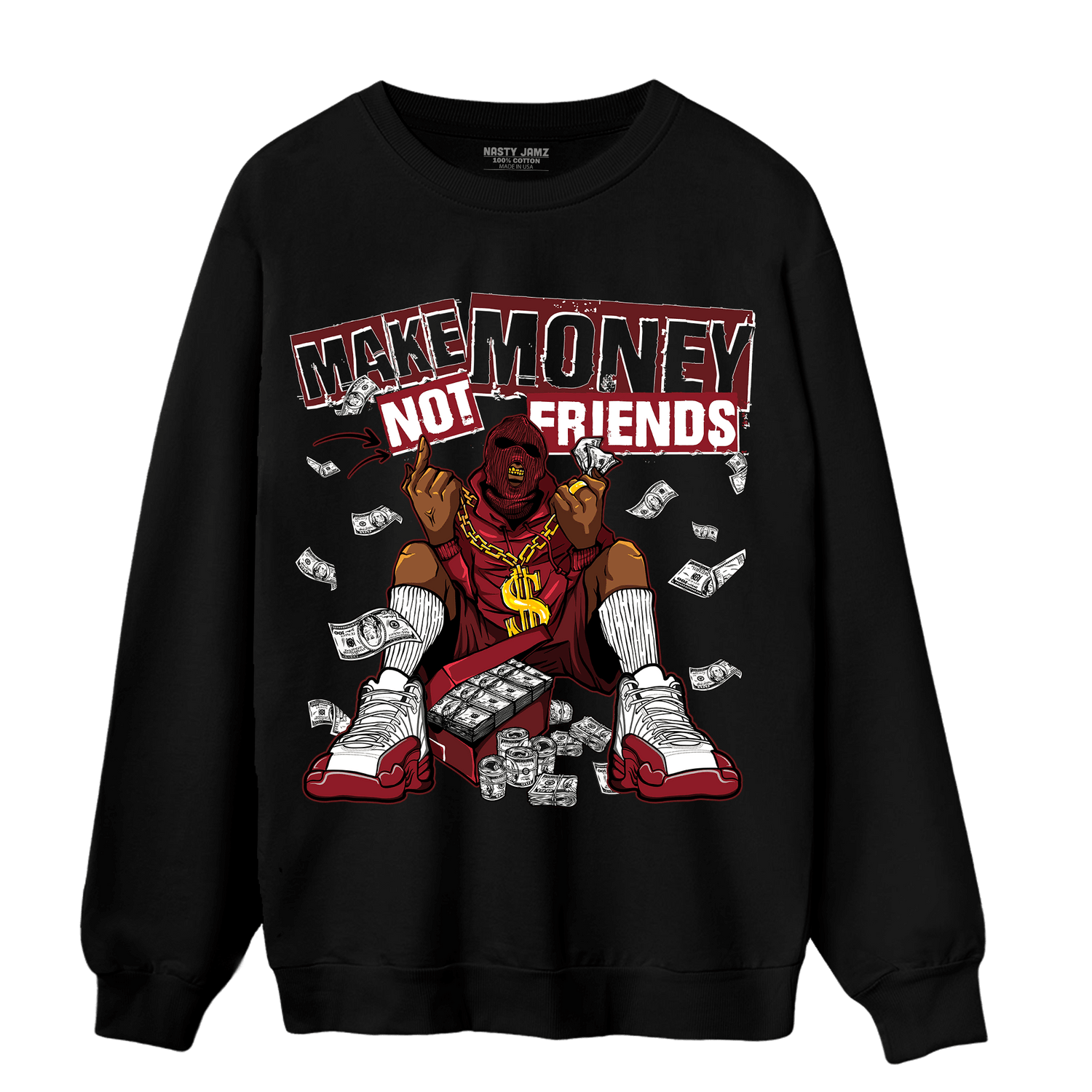 Cherry 12s Sweatshirt Match Make Money Not Friends - NastyJamz