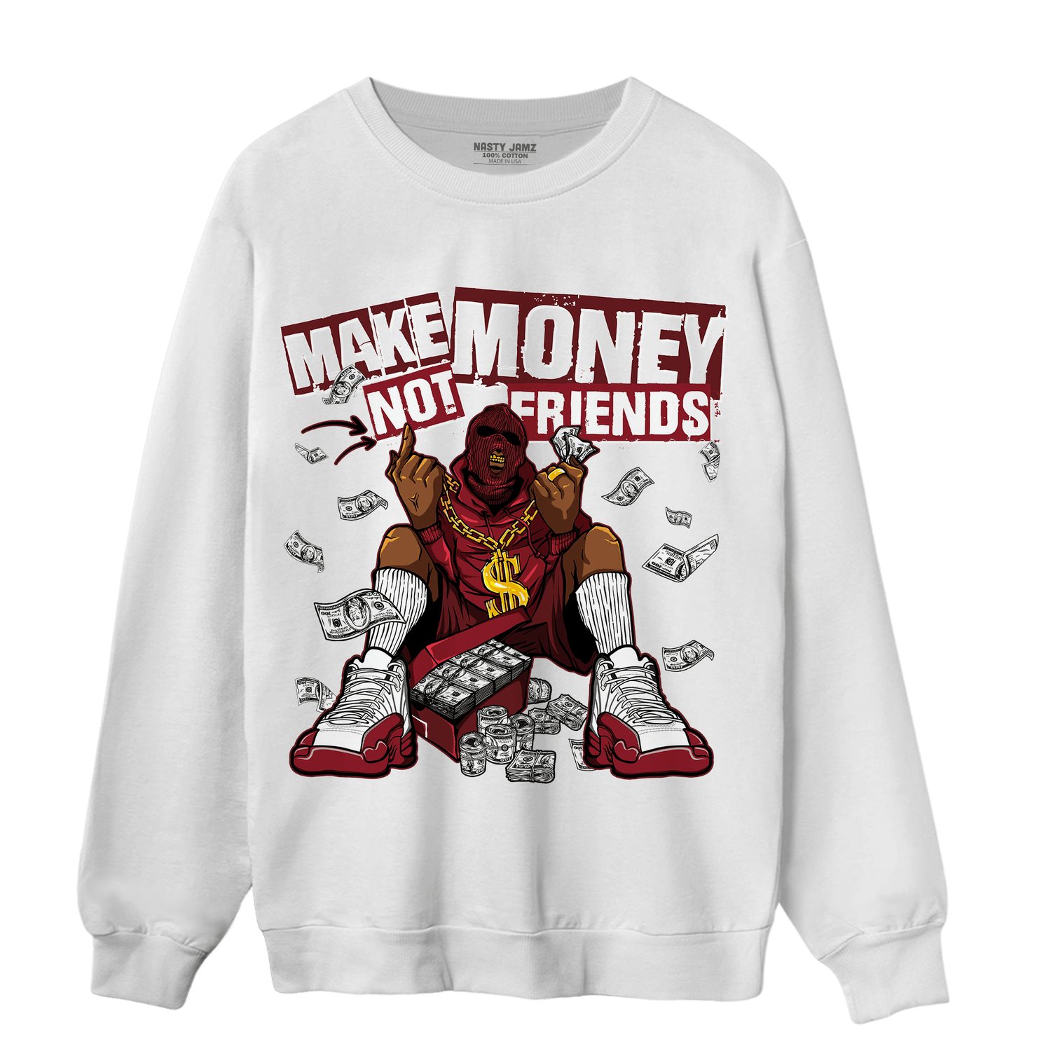 Cherry 12s Sweatshirt Match Make Money Not Friends - NastyJamz