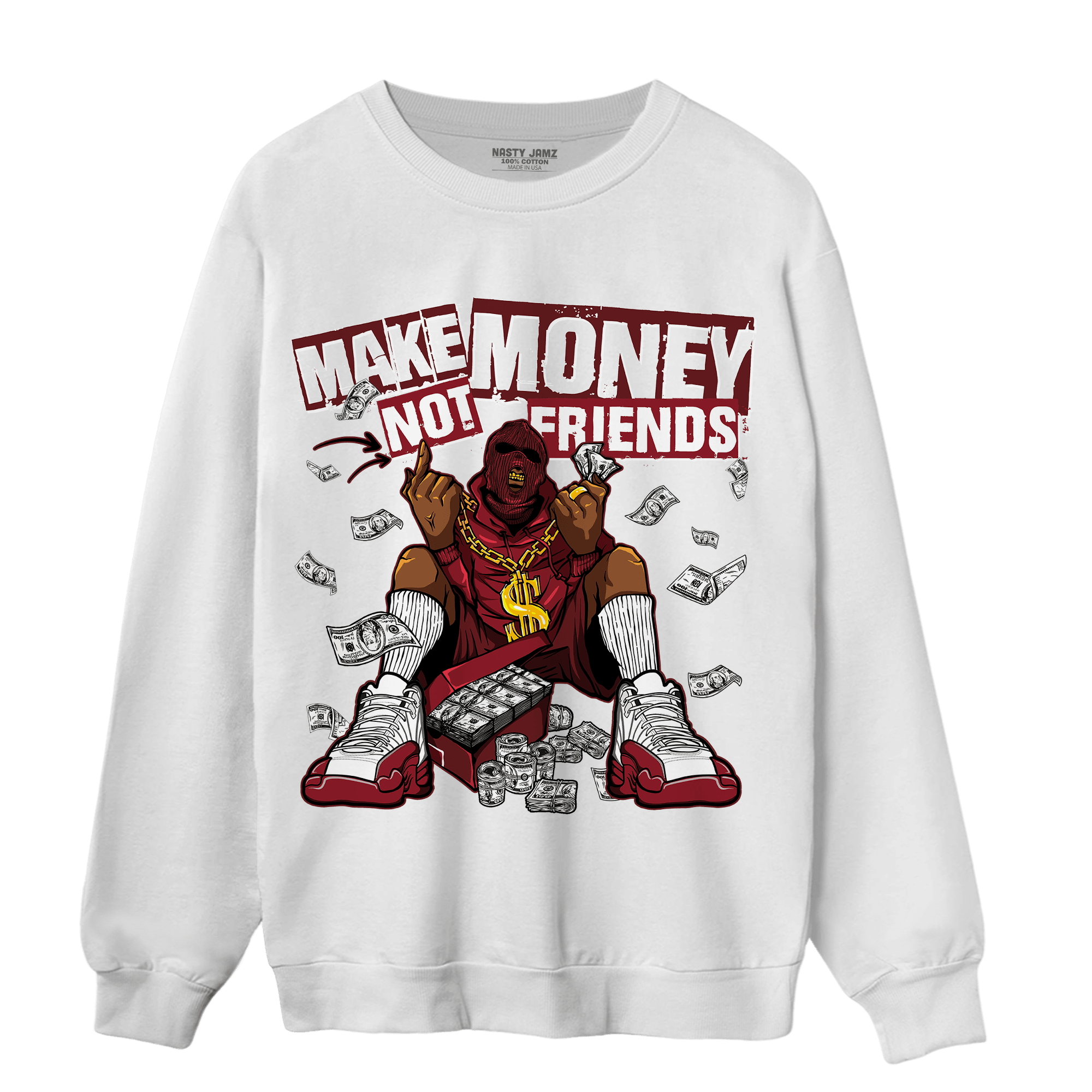 Cherry 12s Sweatshirt Match Make Money Not Friends - NastyJamz