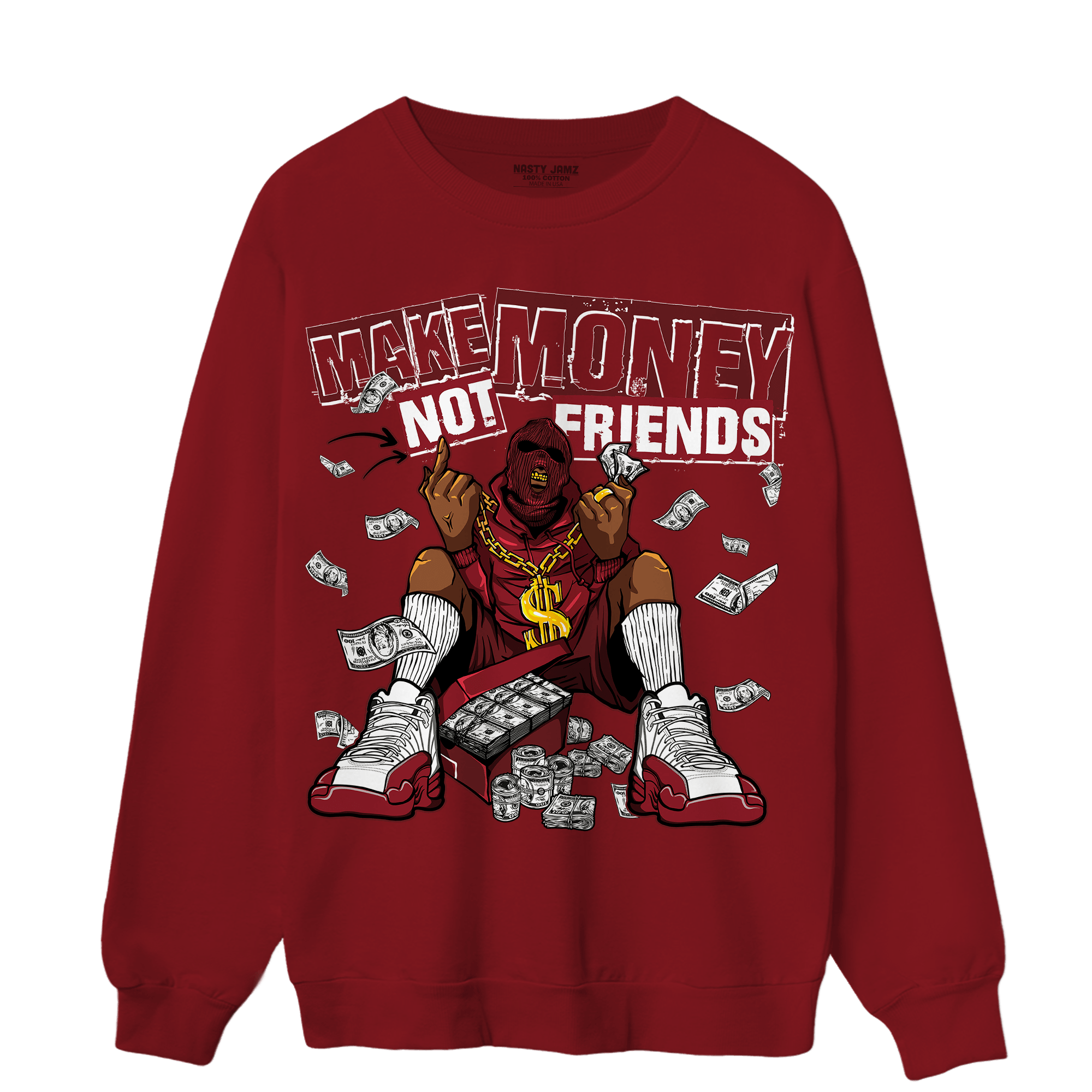 Cherry 12s Sweatshirt Match Make Money Not Friends - NastyJamz