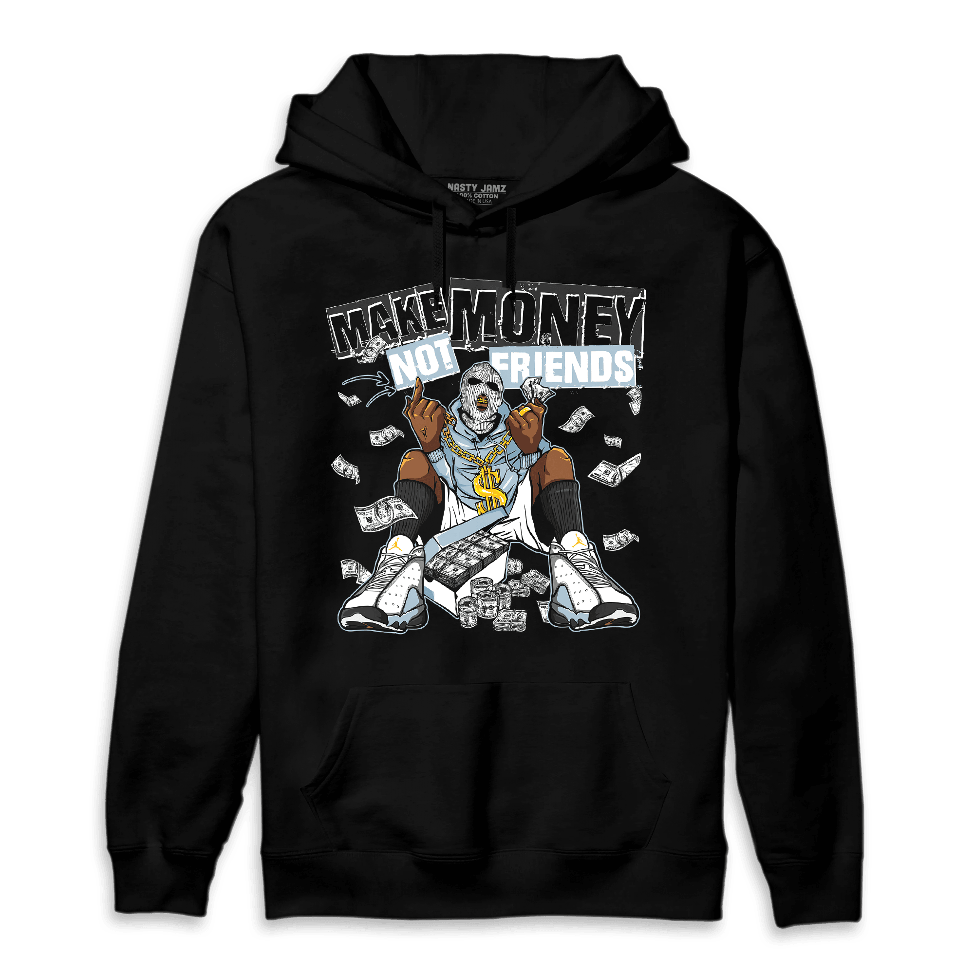 Blue Grey 13s Hoodie Match Make Money Not Friends - NastyJamz