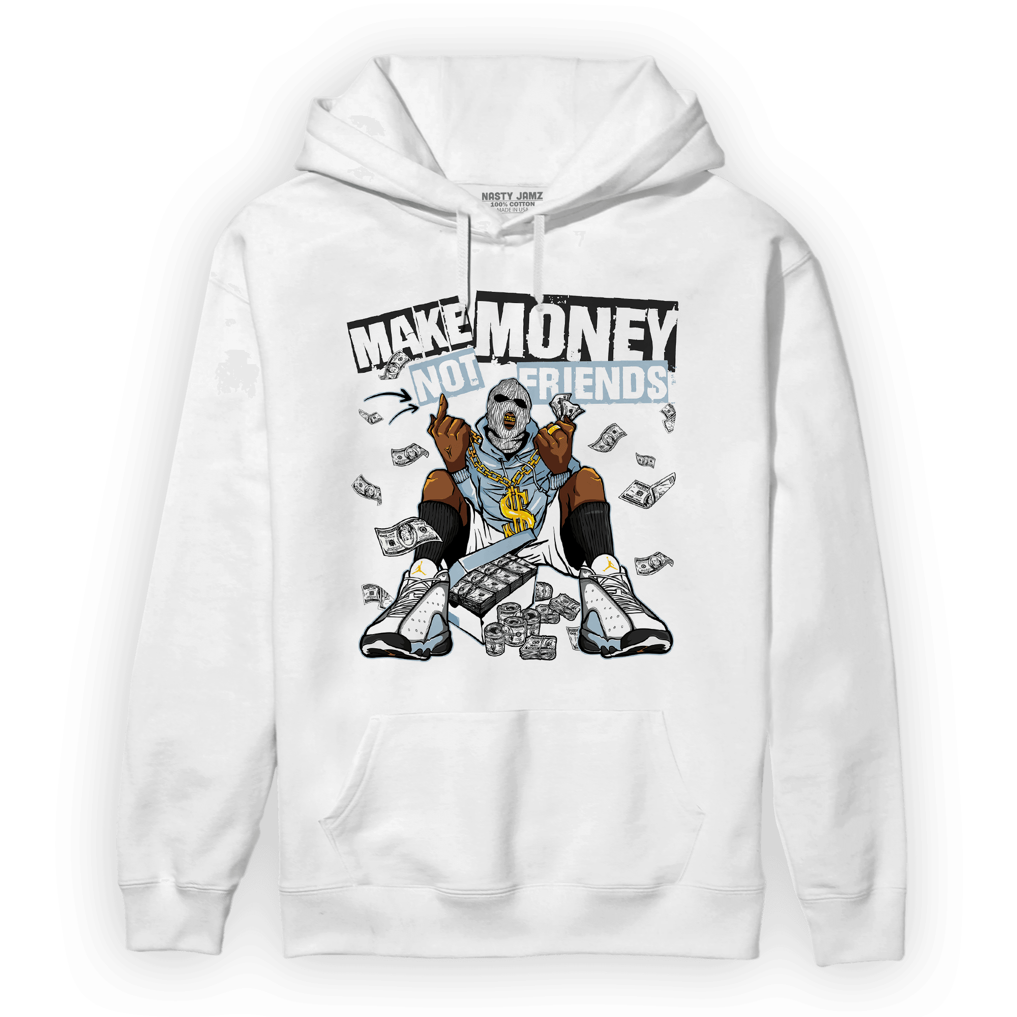 Blue Grey 13s Hoodie Match Make Money Not Friends - NastyJamz