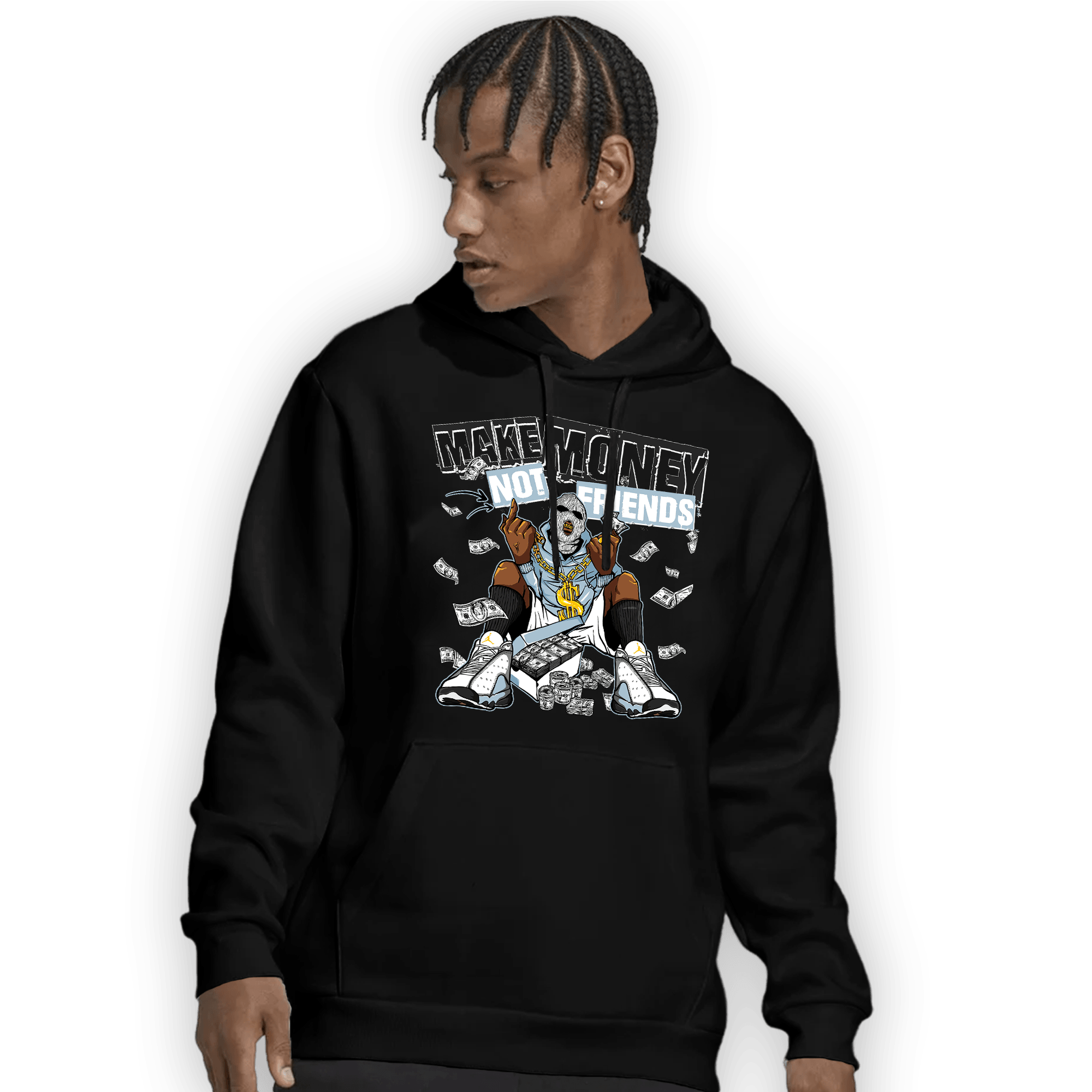 Blue Grey 13s Hoodie Match Make Money Not Friends - NastyJamz