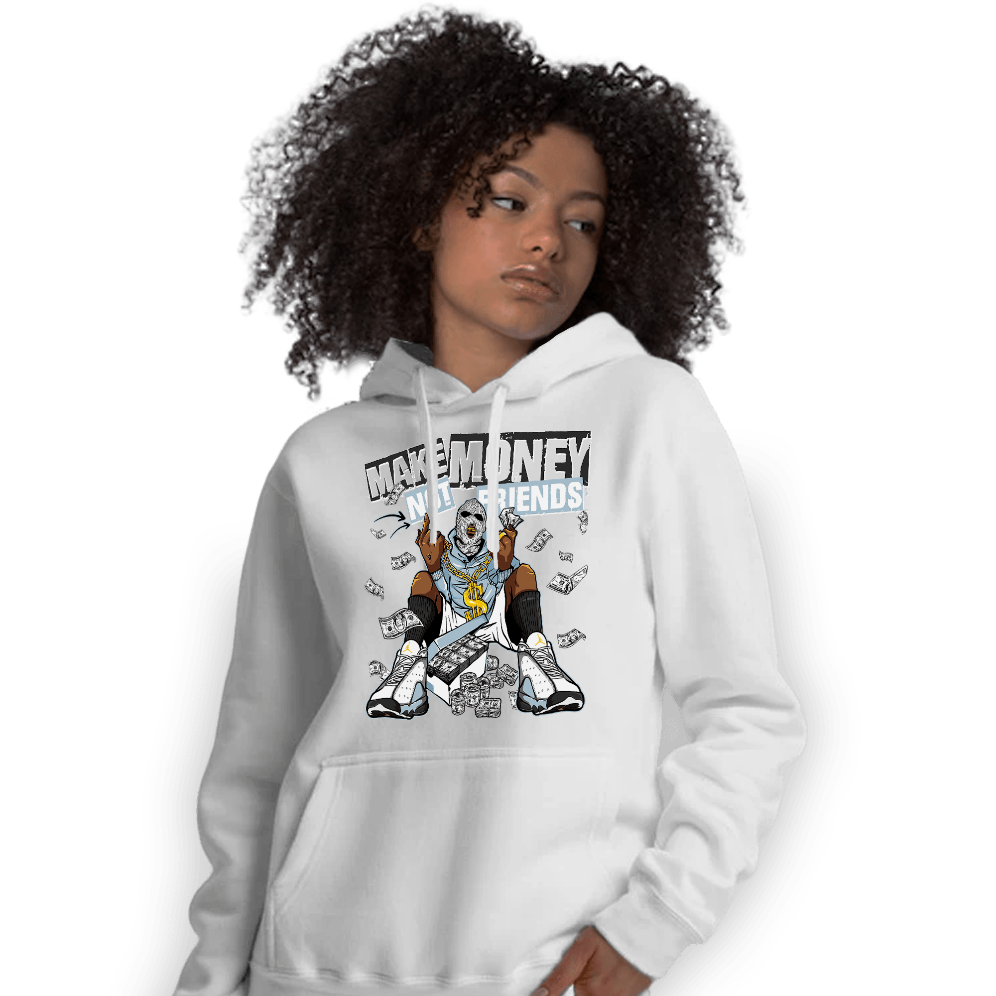 Blue Grey 13s Hoodie Match Make Money Not Friends - NastyJamz