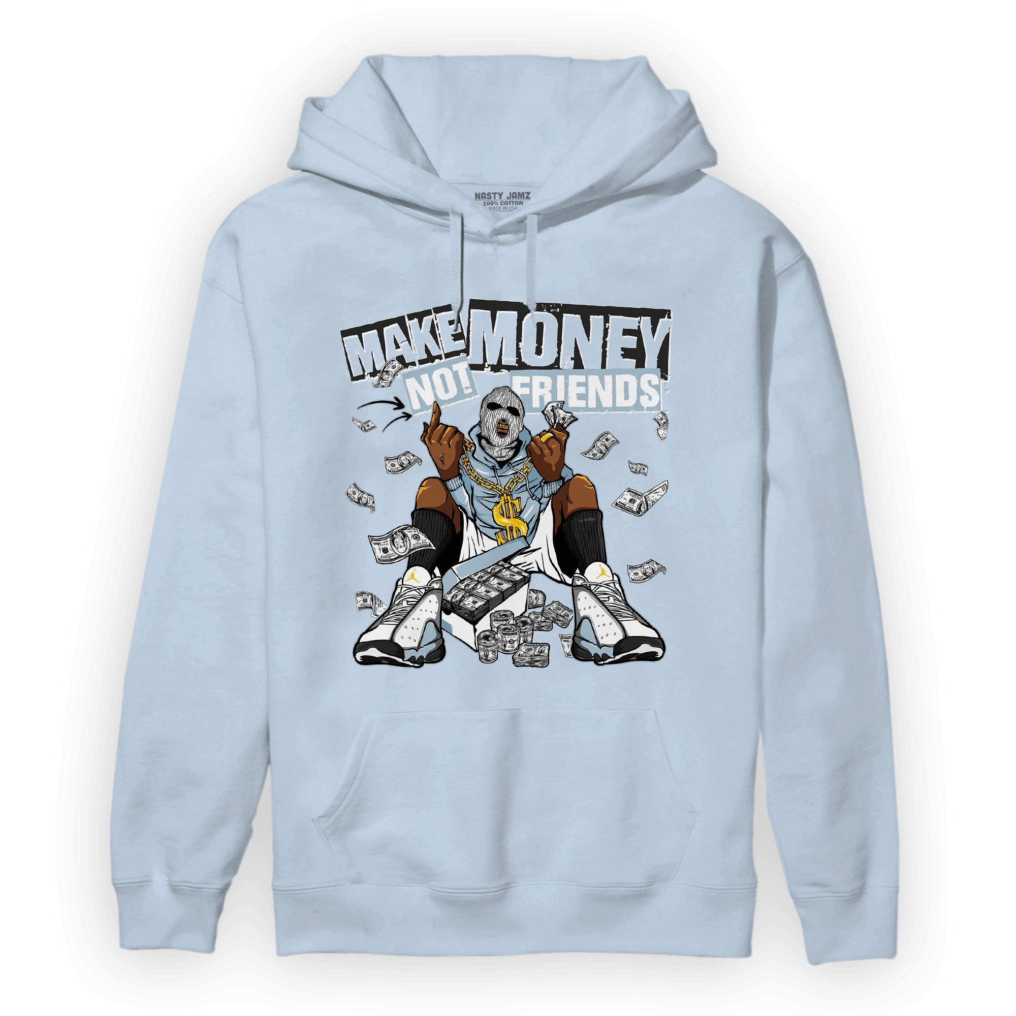 Blue Grey 13s Hoodie Match Make Money Not Friends - NastyJamz