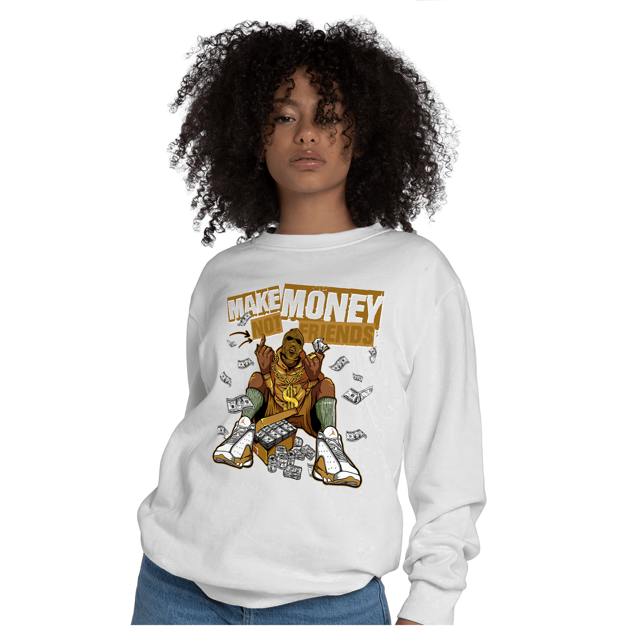 Wheat 13s Sweatshirt Match Make Money Not Friends - NastyJamz