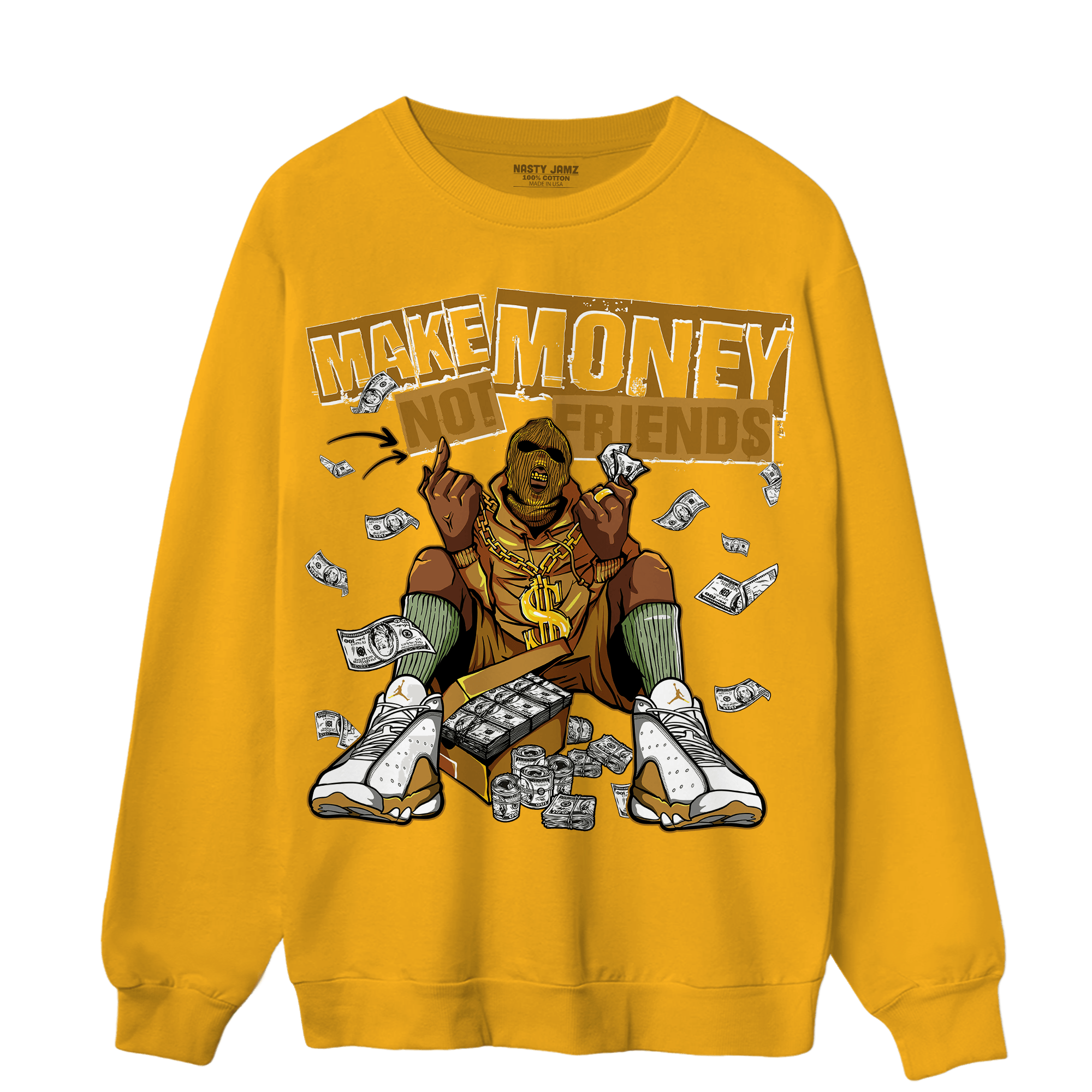 Wheat 13s Sweatshirt Match Make Money Not Friends - NastyJamz