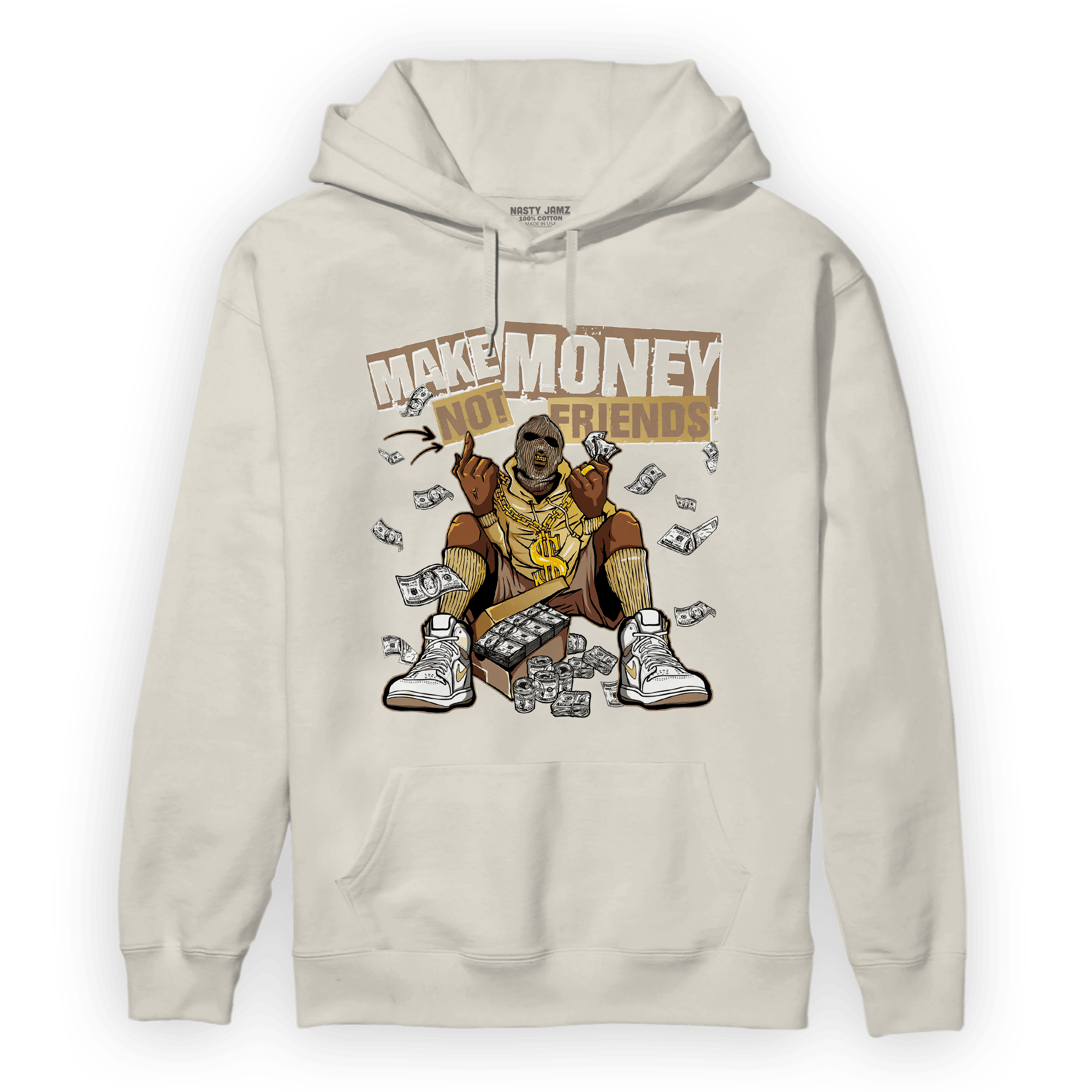 High OG Metallic Gold 1s Hoodie Match Make Money Not Friends - NastyJamz