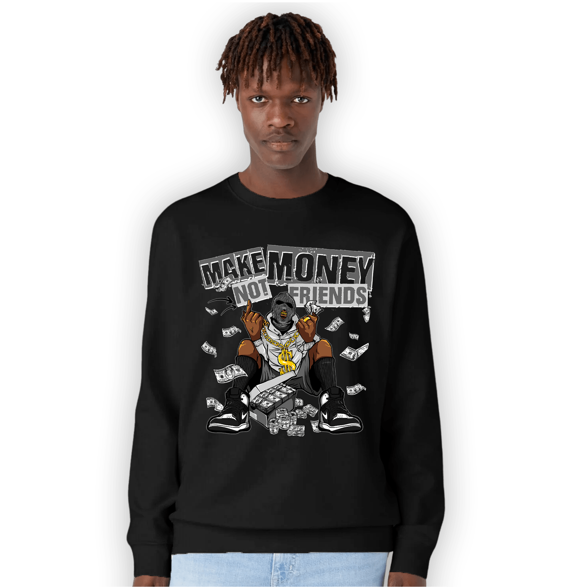 Retro High OG Black White 1s Sweatshirt Match Make Money Not Friends - NastyJamz