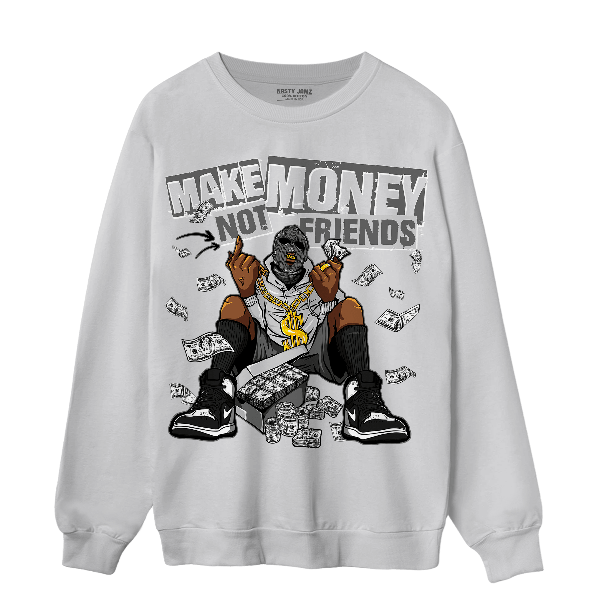 Retro High OG Black White 1s Sweatshirt Match Make Money Not Friends - NastyJamz