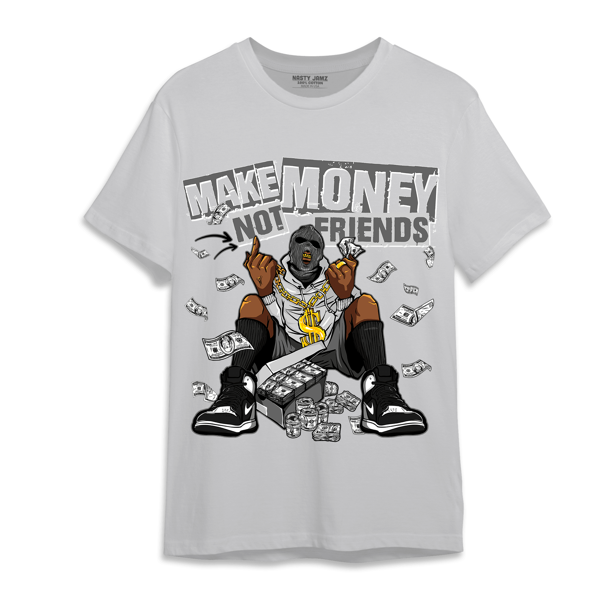 Retro High OG Black White 1s T Shirt Match Make Money Not Friends - NastyJamz