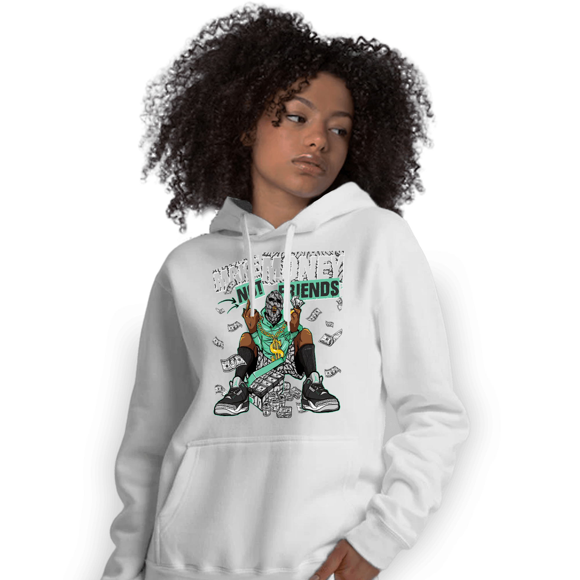 Green Glow 3s Hoodie Match Make Money Not Friends - NastyJamz