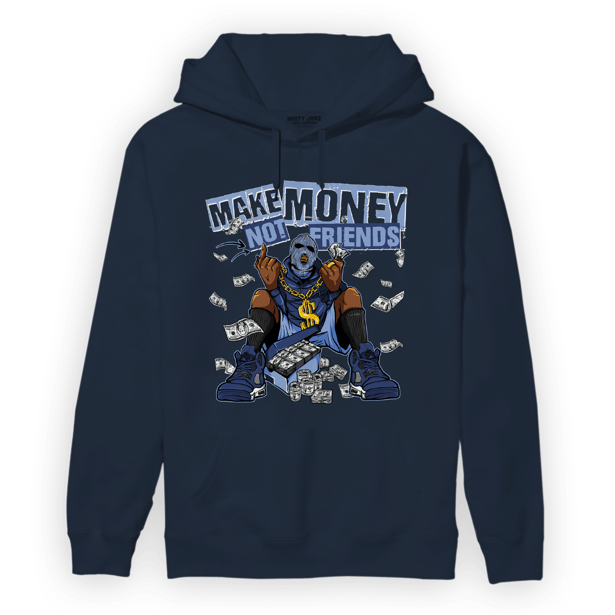 Midnight Navy 5s Hoodie Match Make Money Not Friends - NastyJamz