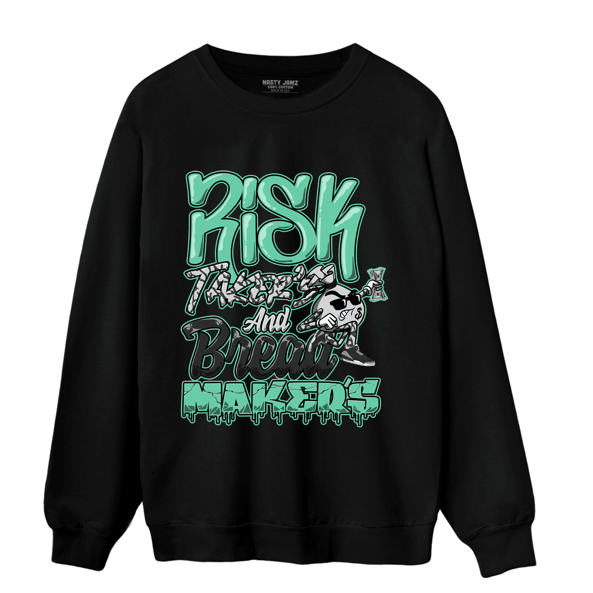 Green Glow 3s Sweatshirt Match Making Our Bread - NastyJamz