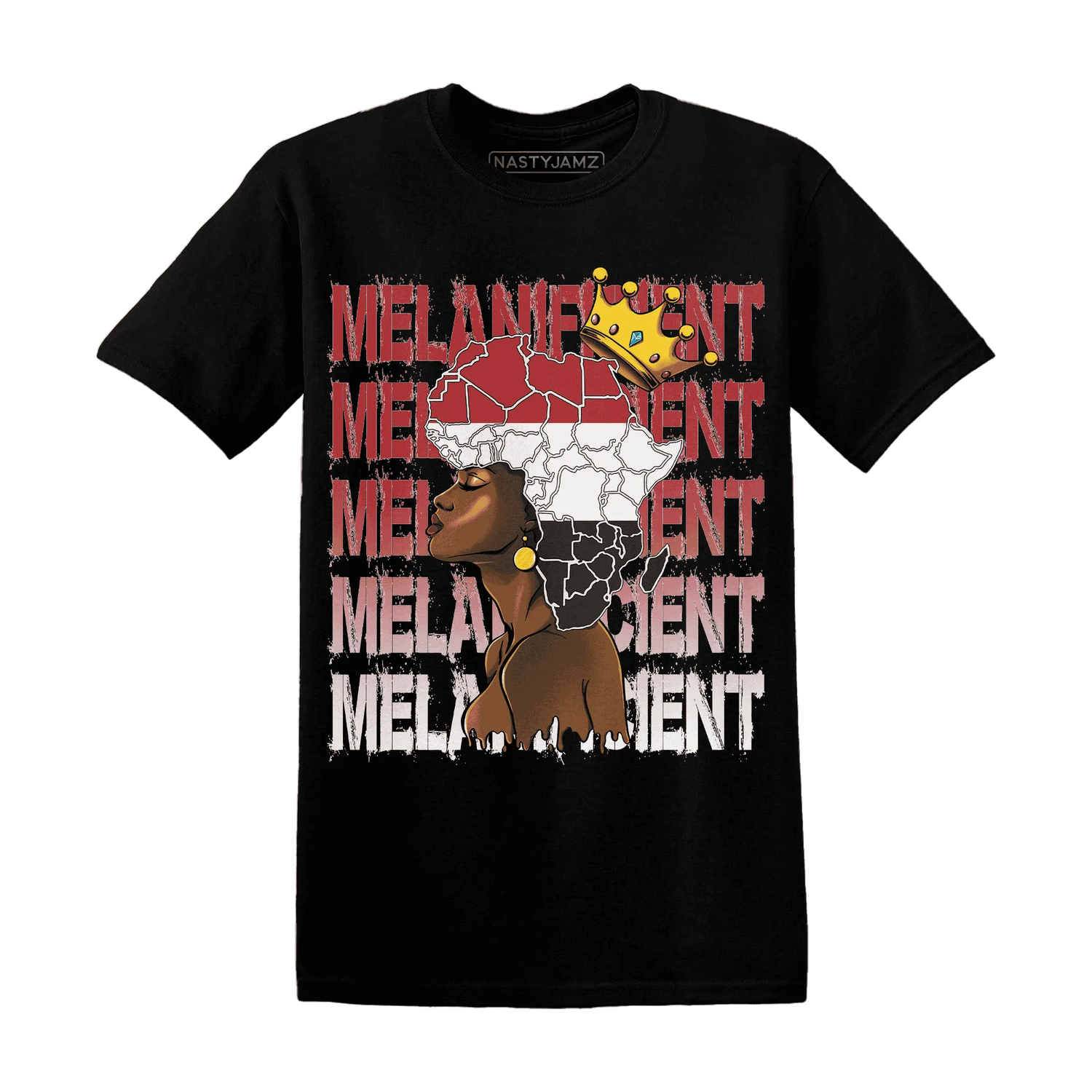 Black-Toe-Reimagined-Red-White-1s-NastyJamz-T-Shirt-Match-Melanificient