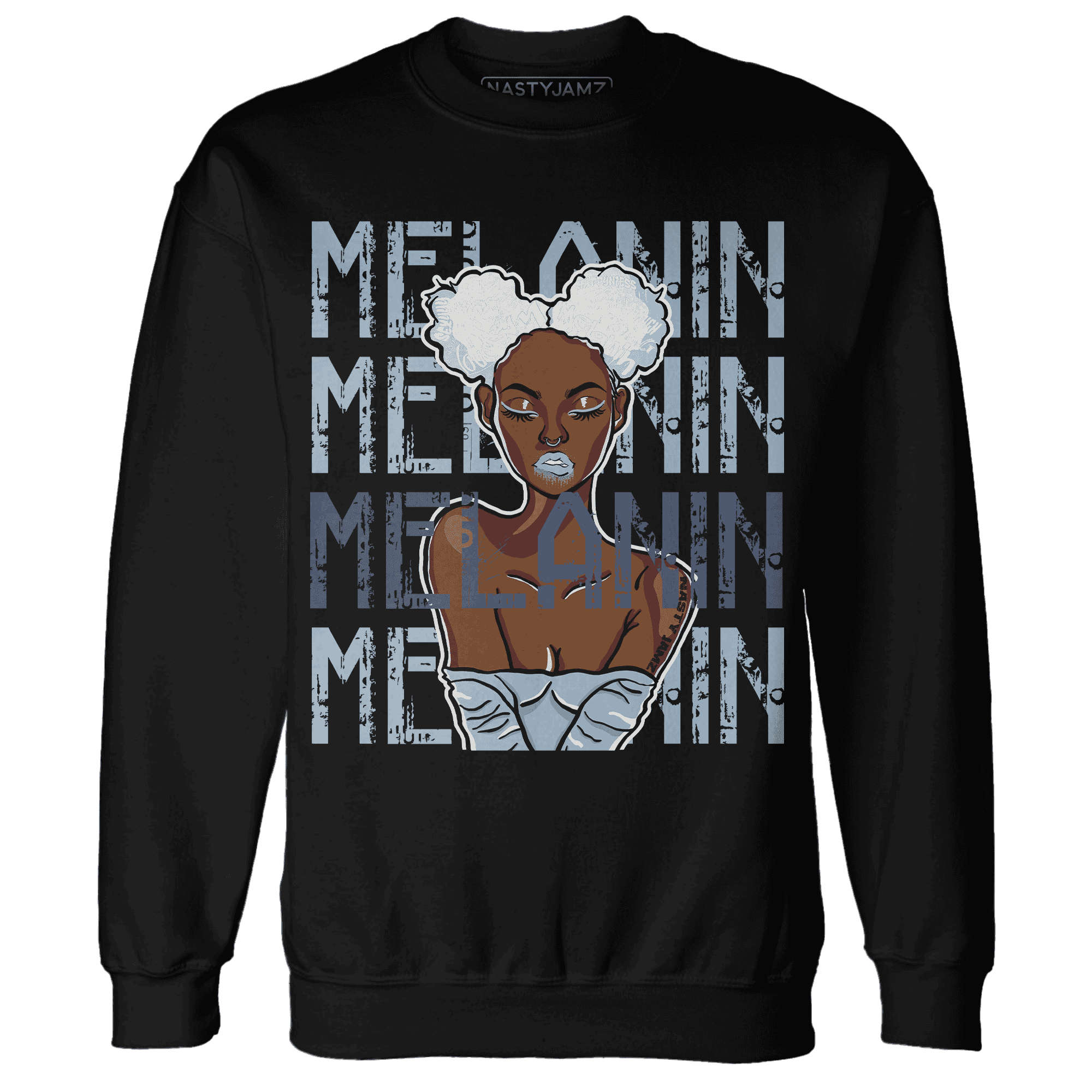 Mid Diffused Blue Grey 1s Sweatshirt Match Melanin Girl - NastyJamz