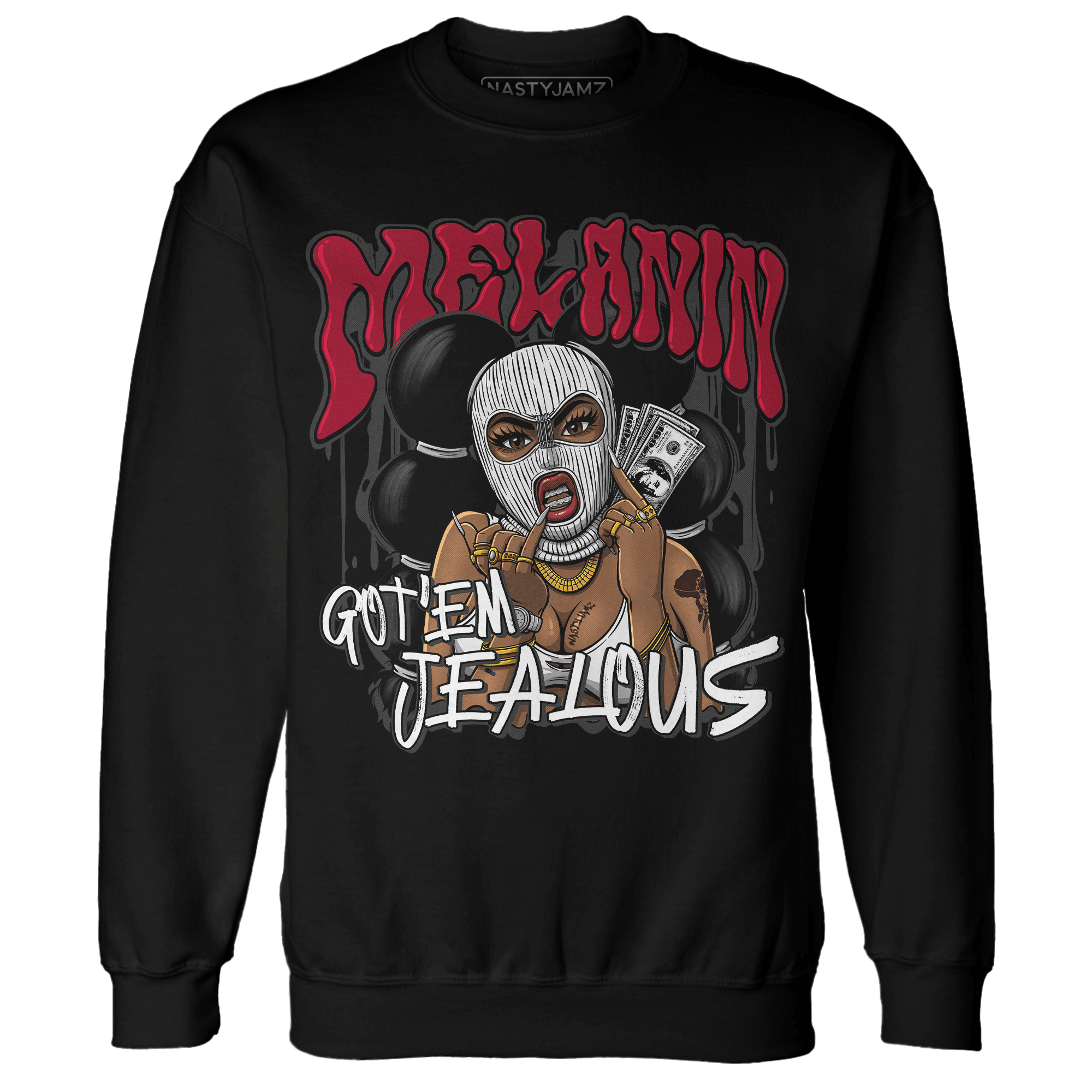 Retro Red Taxi 12s Sweatshirt Match Melanin Got Em Jealous - NastyJamz