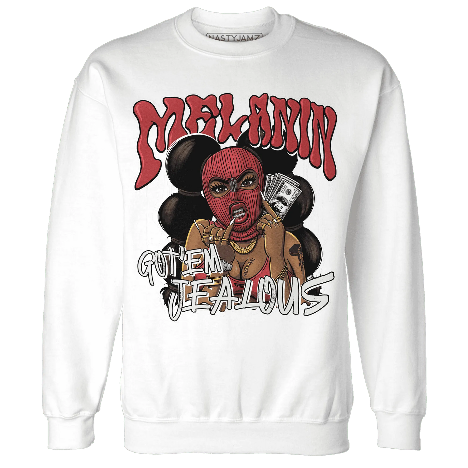 Black-Toe-Reimagined-Red-White-1s-NastyJamz-Sweatshirt-Match-Melanin-Got-Em-Jealous