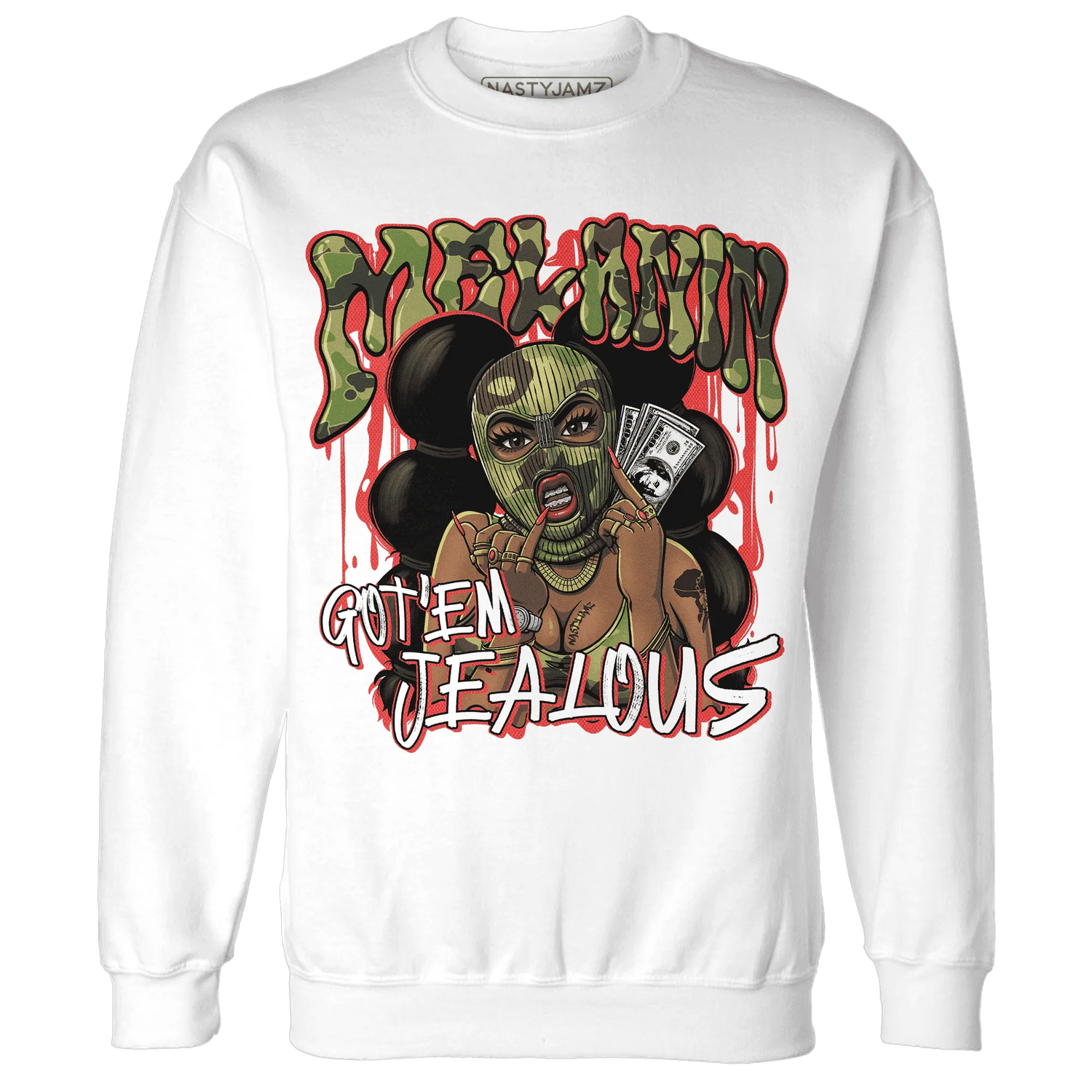 AM-90-Dark-Sage-Solar-Red-NastyJamz-Sweatshirt-Match-Melanin-Got-Em-Jealous