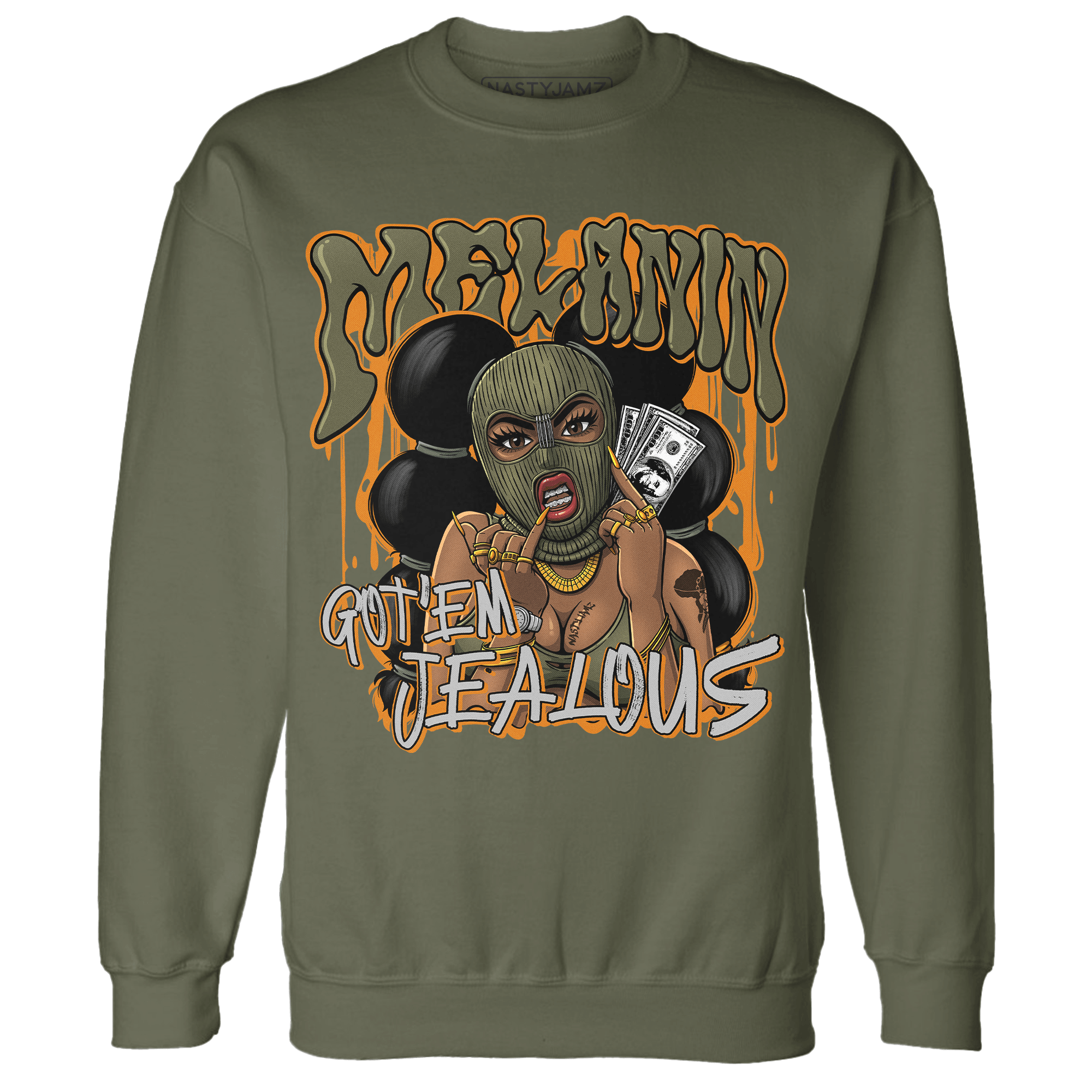 Olive 5s Sweatshirt Match Melanin Got Em Jealous - NastyJamz