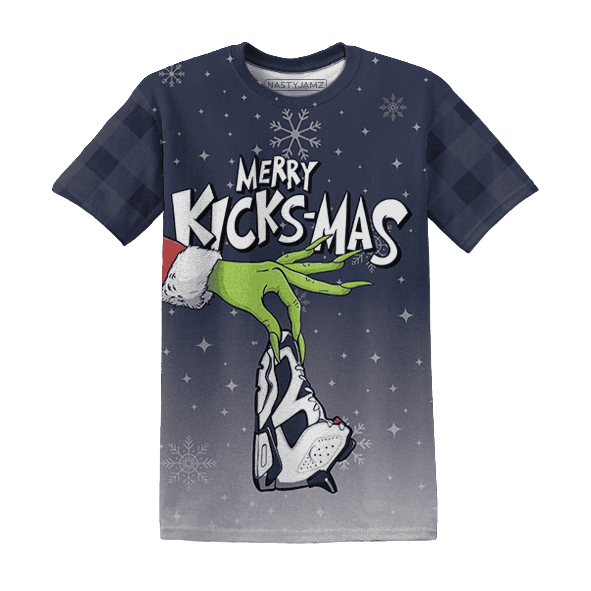 White-Navy-6s-NastyJamz-T-Shirt-Match-Merry-Kicksmas-3D