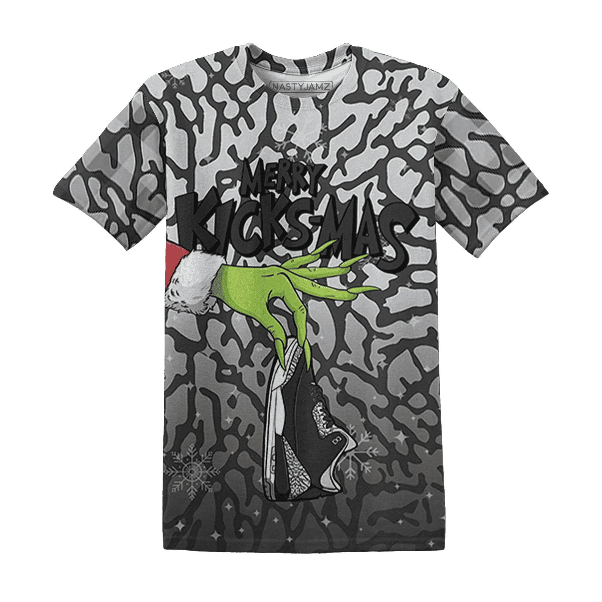 Green-Glow-3s-NastyJamz-T-Shirt-Match-Merry-Kicksmas-3D