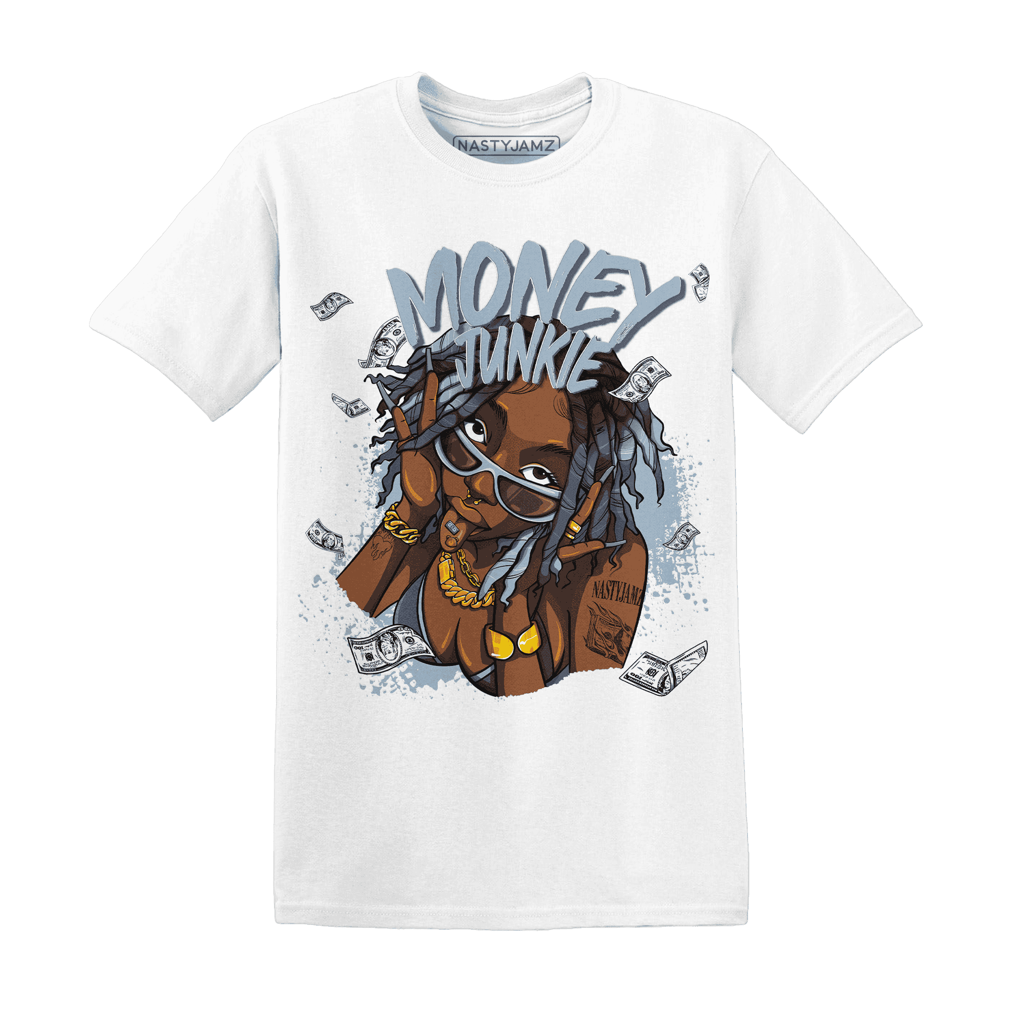 Mid Diffused Blue Grey 1s T Shirt Match Money Junkie - NastyJamz