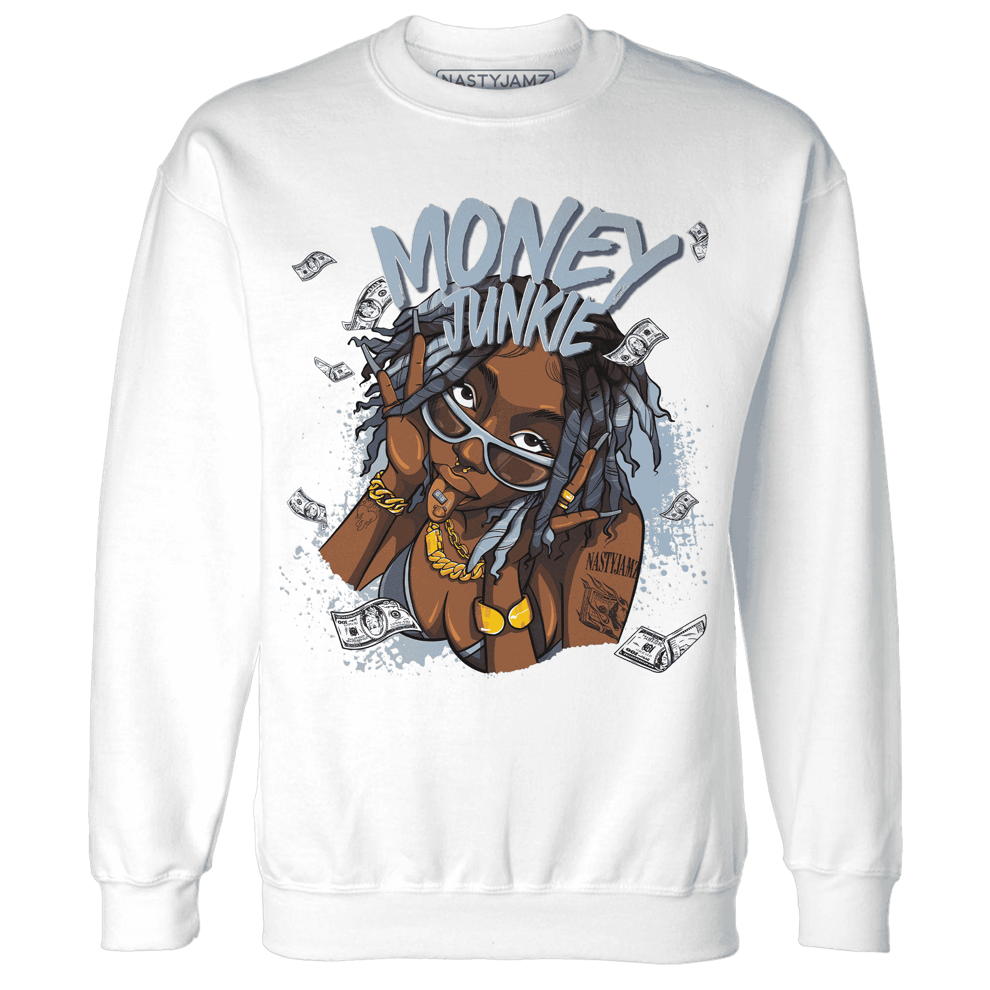 Mid Diffused Blue Grey 1s Sweatshirt Match Money Junkie - NastyJamz