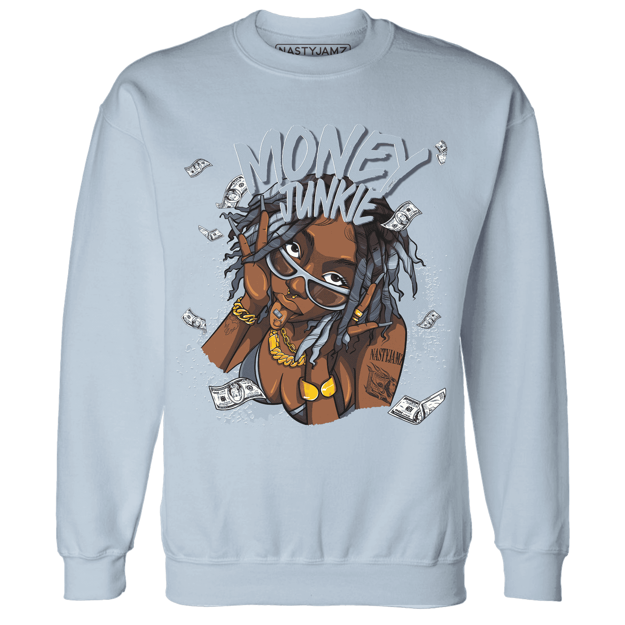 Mid Diffused Blue Grey 1s Sweatshirt Match Money Junkie - NastyJamz