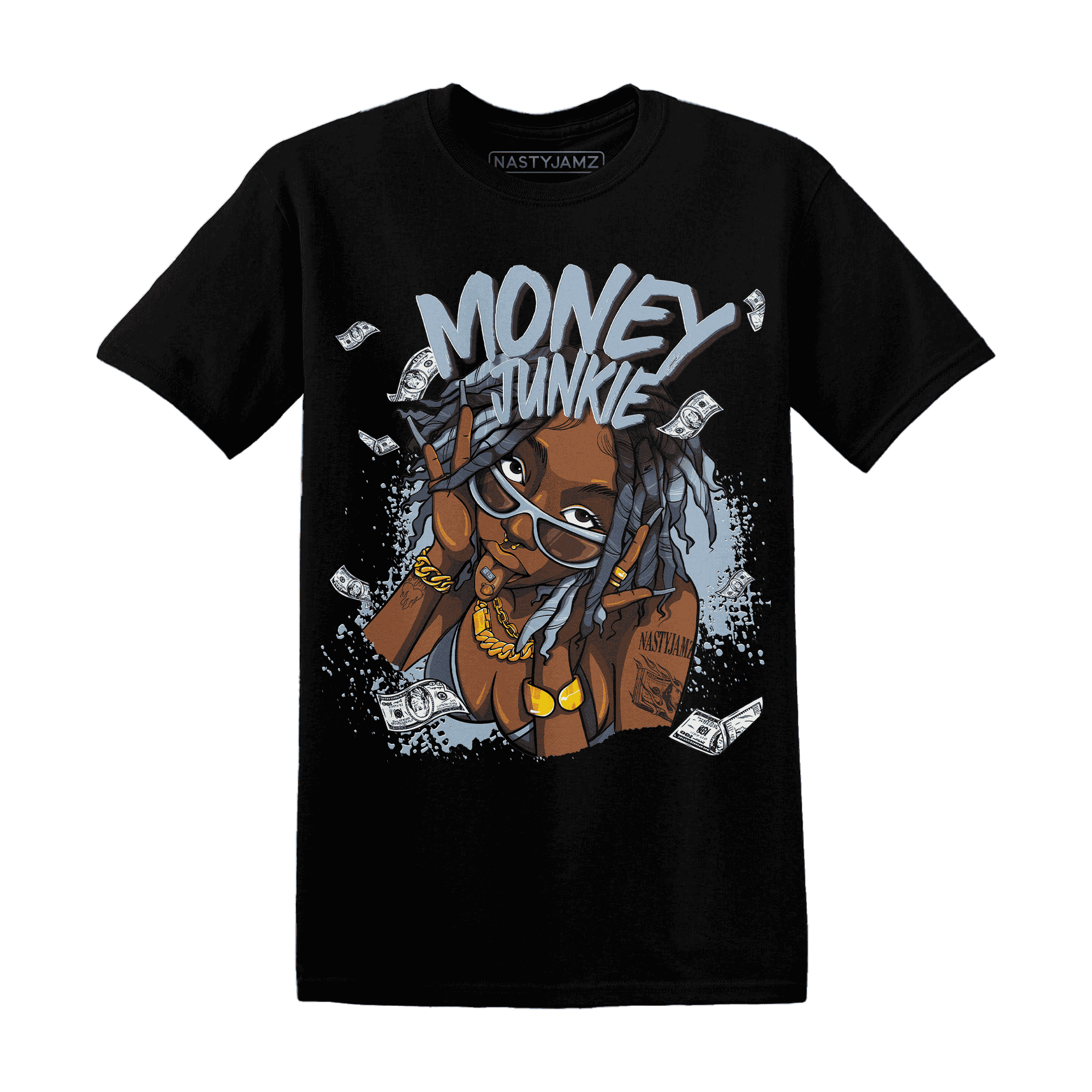 Mid Diffused Blue Grey 1s T Shirt Match Money Junkie - NastyJamz
