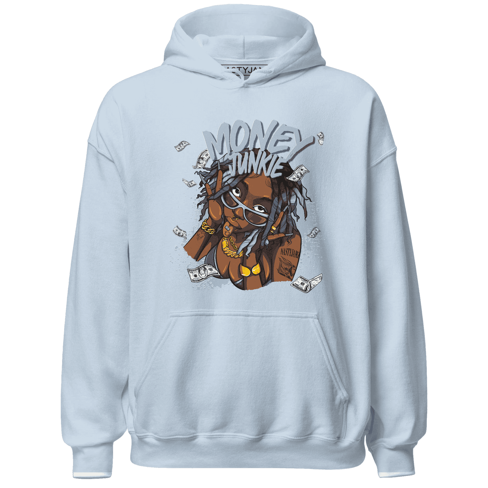 Mid Diffused Blue Grey 1s Hoodie Match Money Junkie - NastyJamz