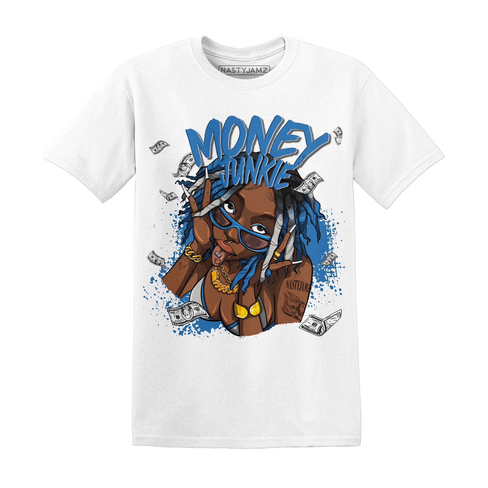 Industrial Blue 4s T Shirt Match Money Junkie - NastyJamz