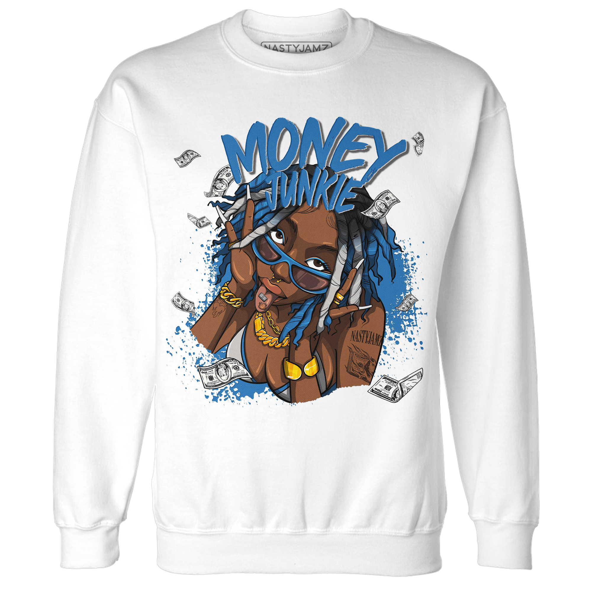 Industrial Blue 4s Sweatshirt Match Money Junkie - NastyJamz