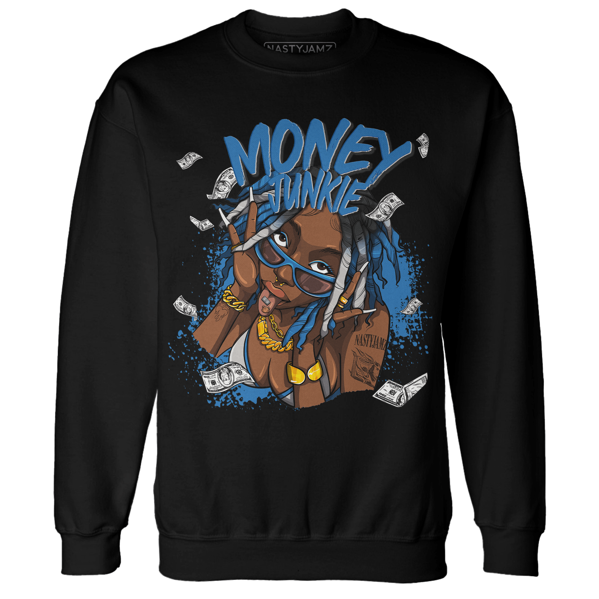 Industrial Blue 4s Sweatshirt Match Money Junkie - NastyJamz