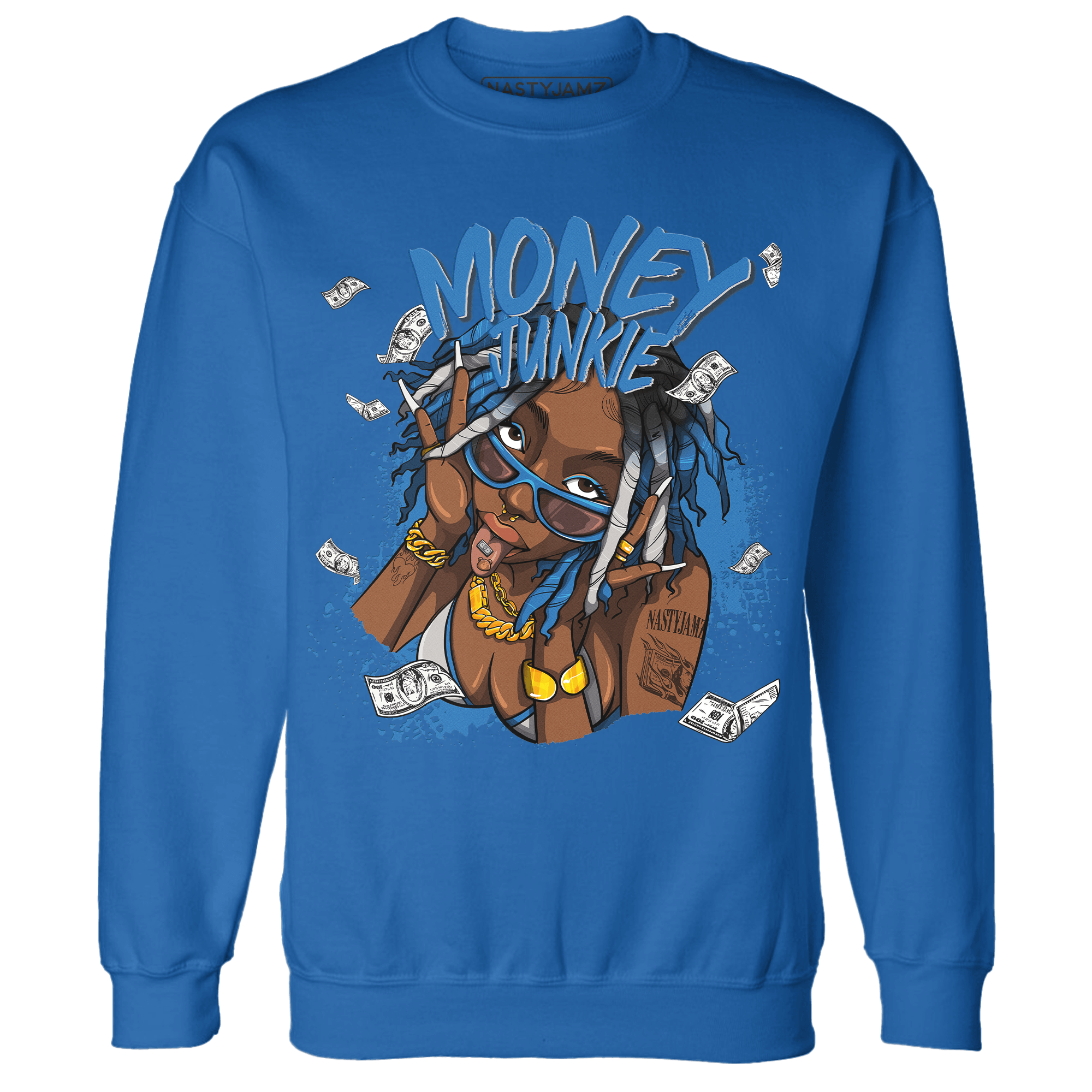 Industrial Blue 4s Sweatshirt Match Money Junkie - NastyJamz