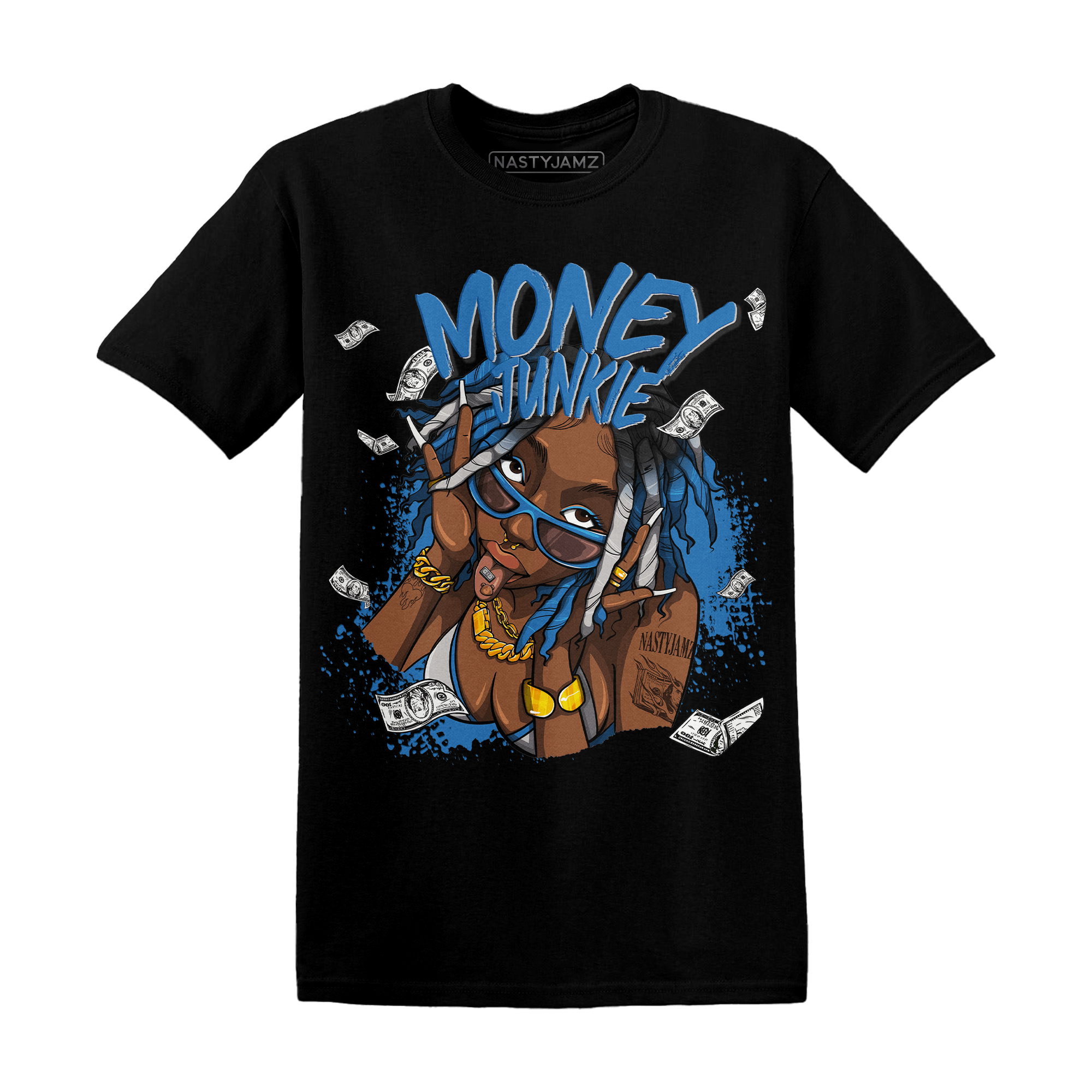 Industrial Blue 4s T Shirt Match Money Junkie - NastyJamz