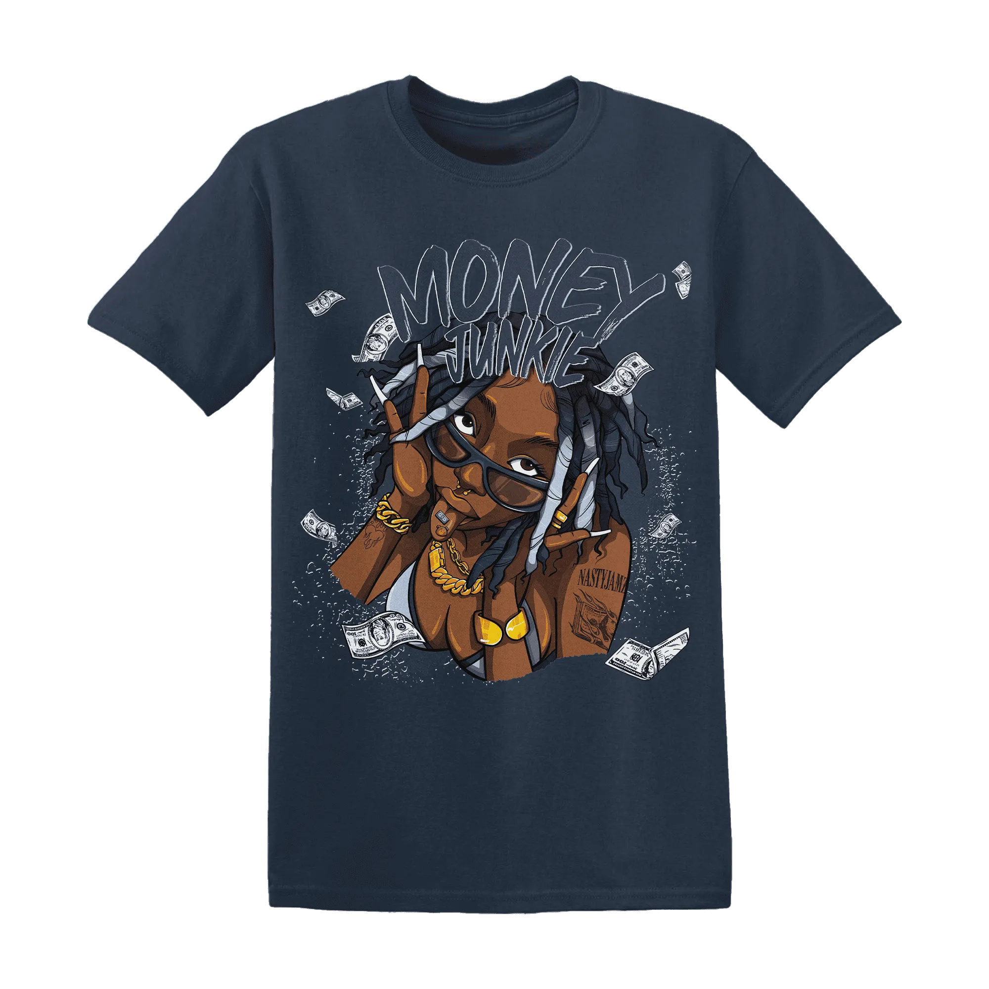 White-Navy-6s-T-Shirt-Match-Money-Junkie