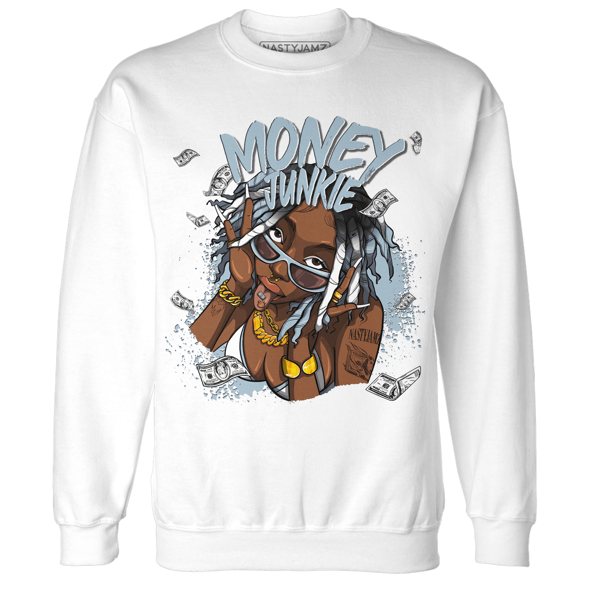 Blue Grey 13s Sweatshirt Match Money Junkie - NastyJamz