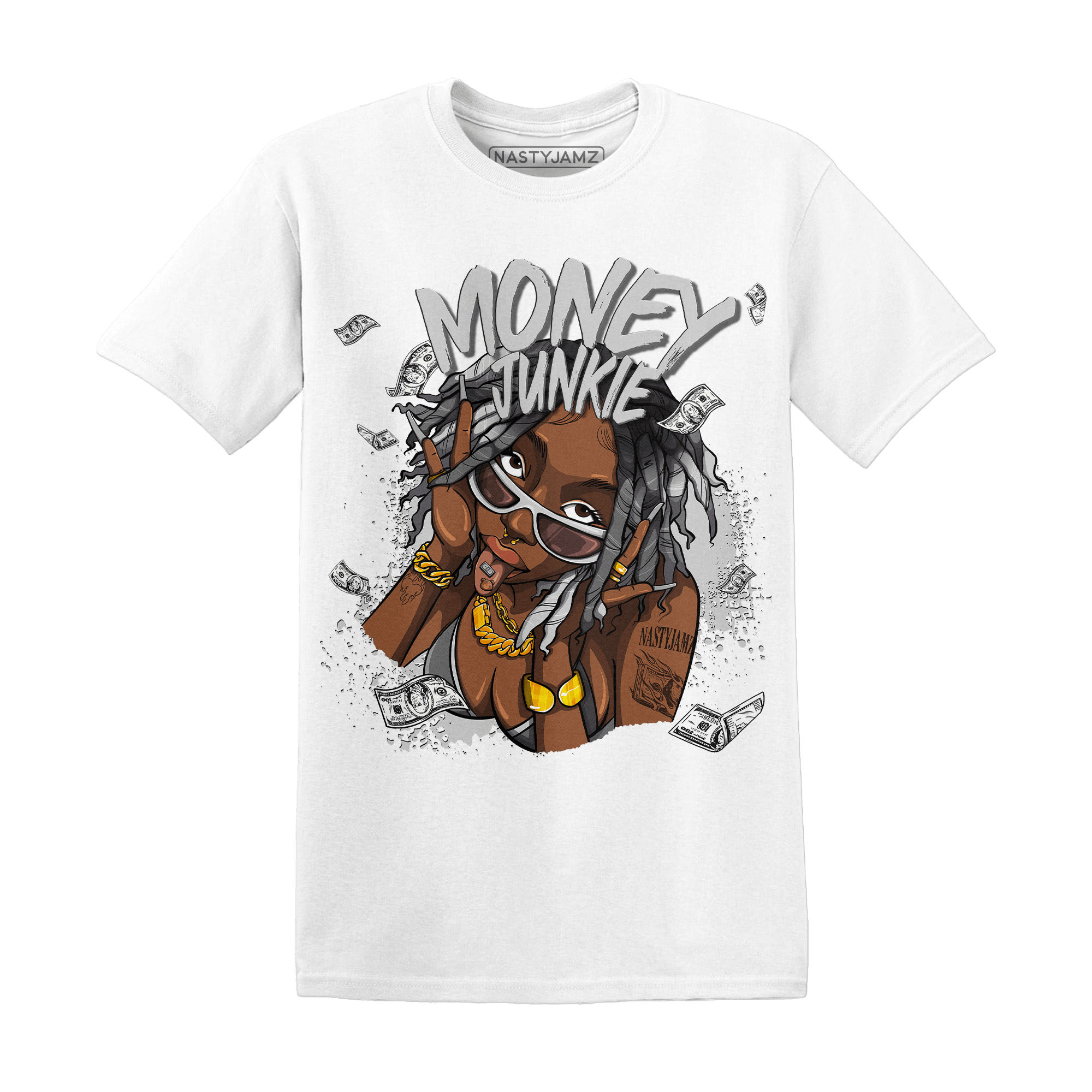 Retro High OG Black White 1s T Shirt Match Money Junkie - NastyJamz