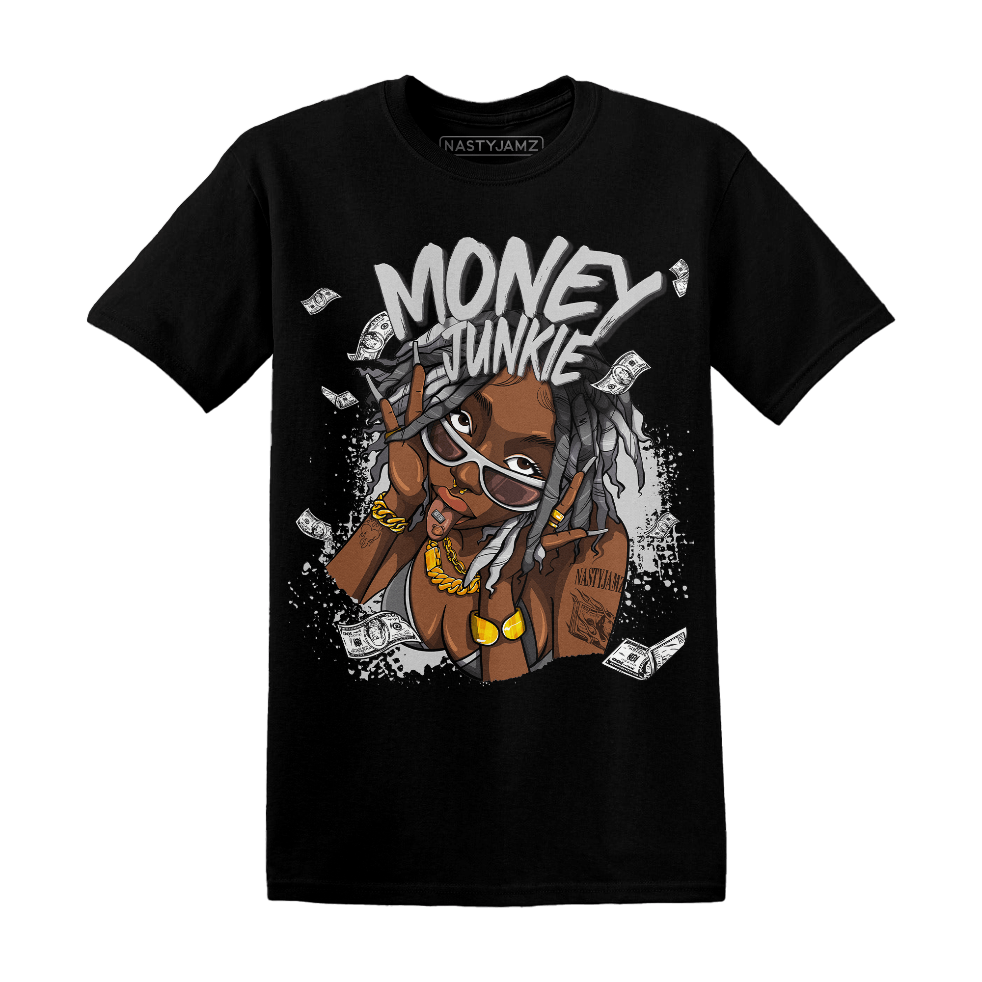 Retro High OG Black White 1s T Shirt Match Money Junkie - NastyJamz