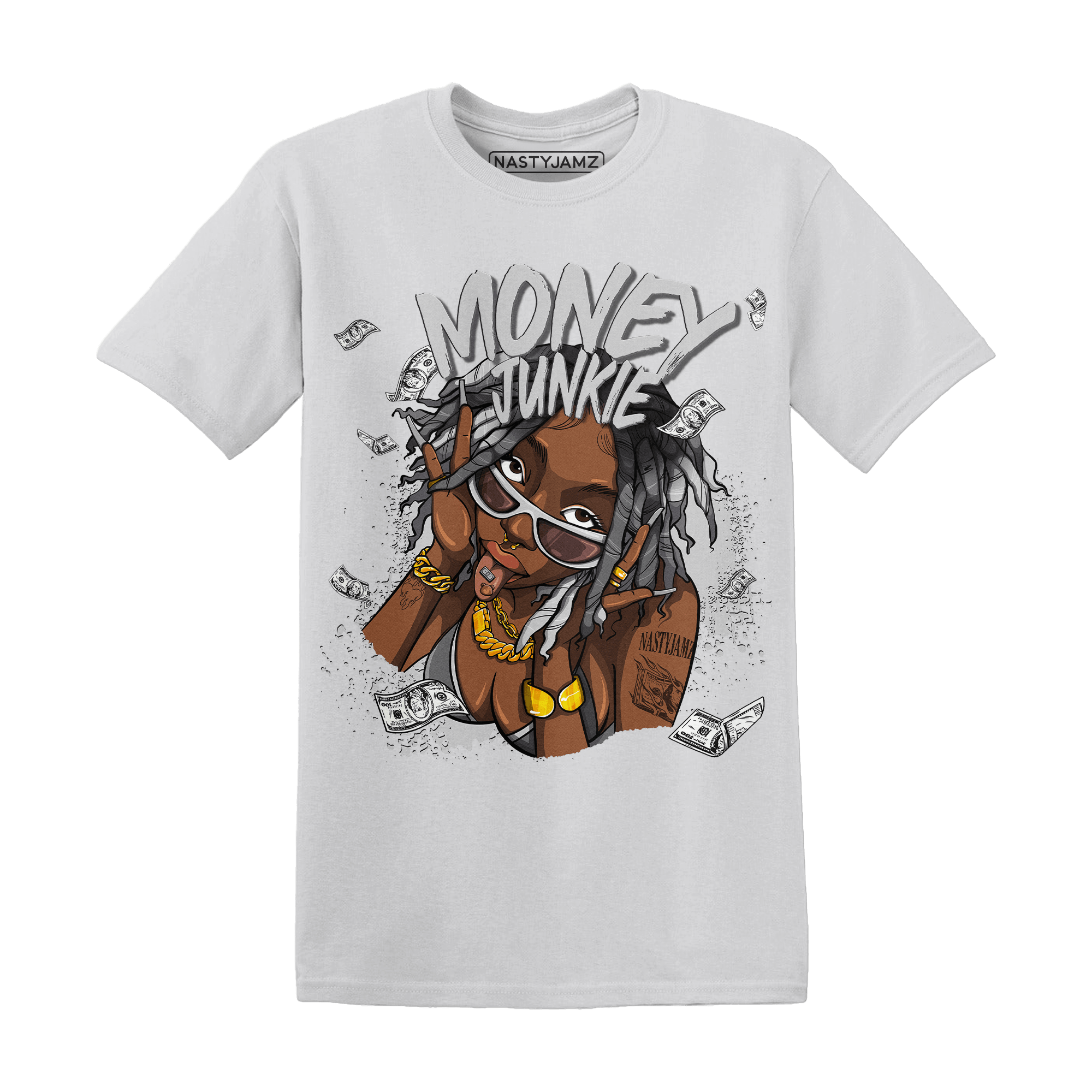 Retro High OG Black White 1s T Shirt Match Money Junkie - NastyJamz