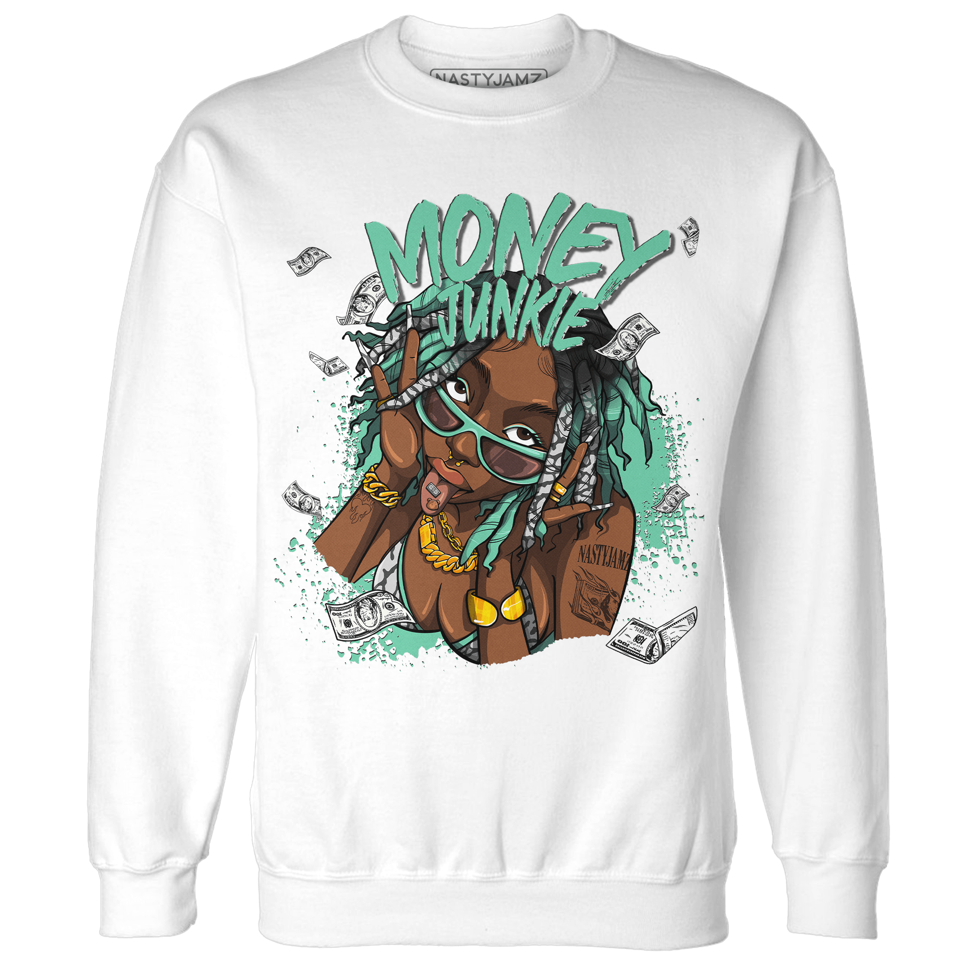 Green Glow 3s Sweatshirt Match Money Junkie - NastyJamz