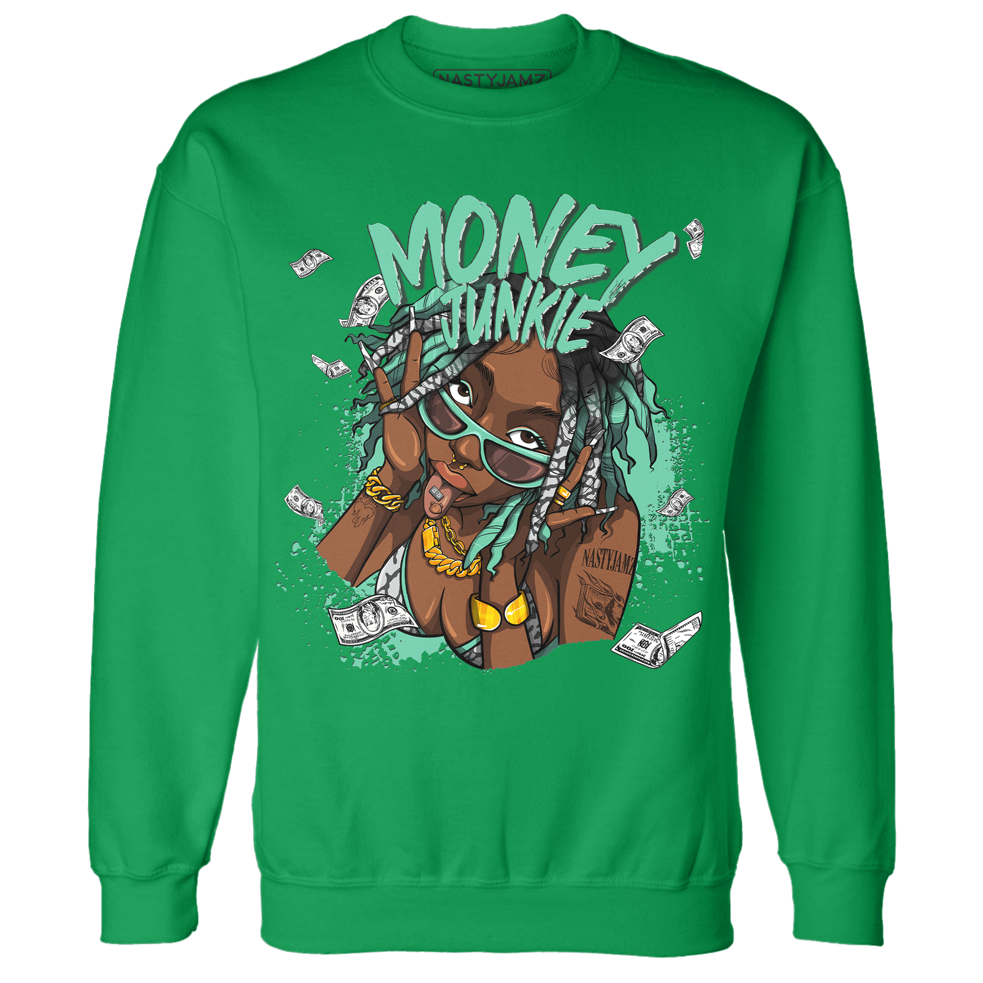 Green Glow 3s Sweatshirt Match Money Junkie - NastyJamz