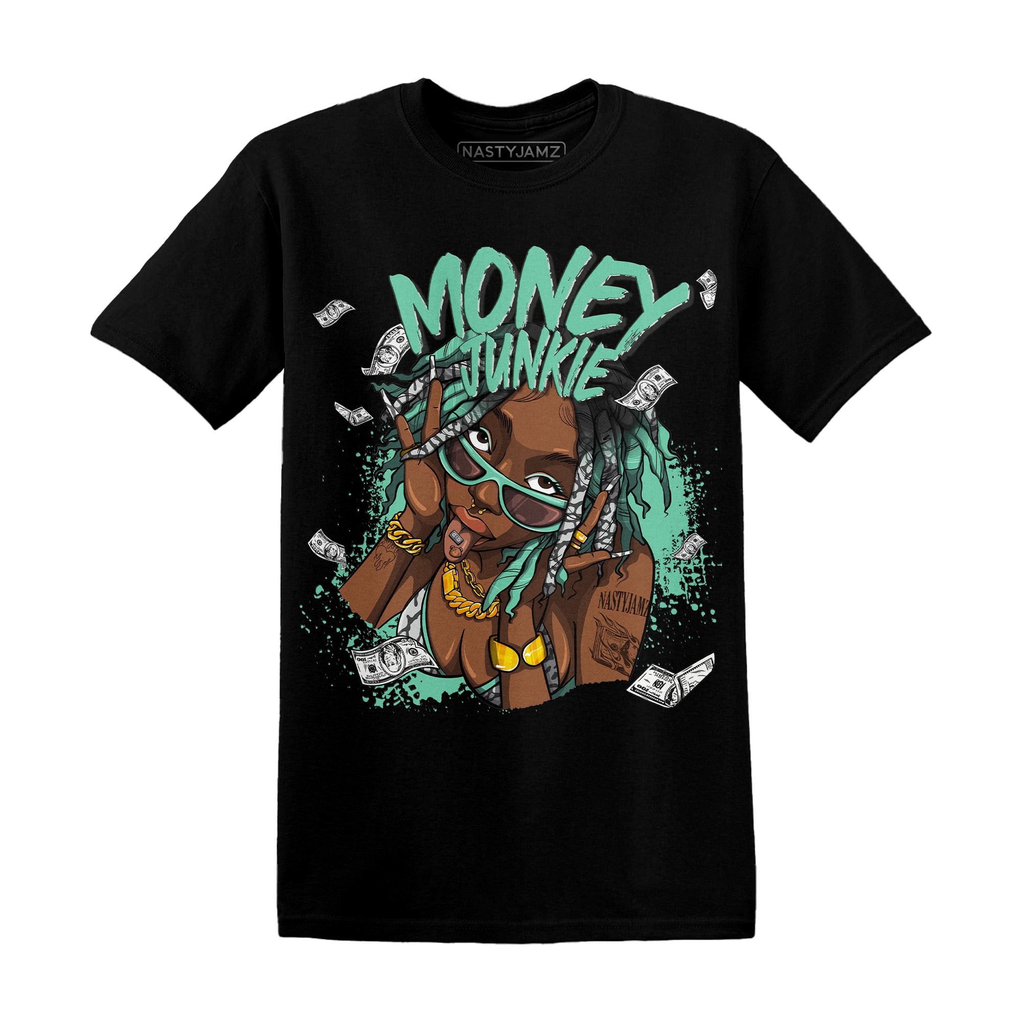 Green Glow 3s T Shirt Match Money Junkie - NastyJamz