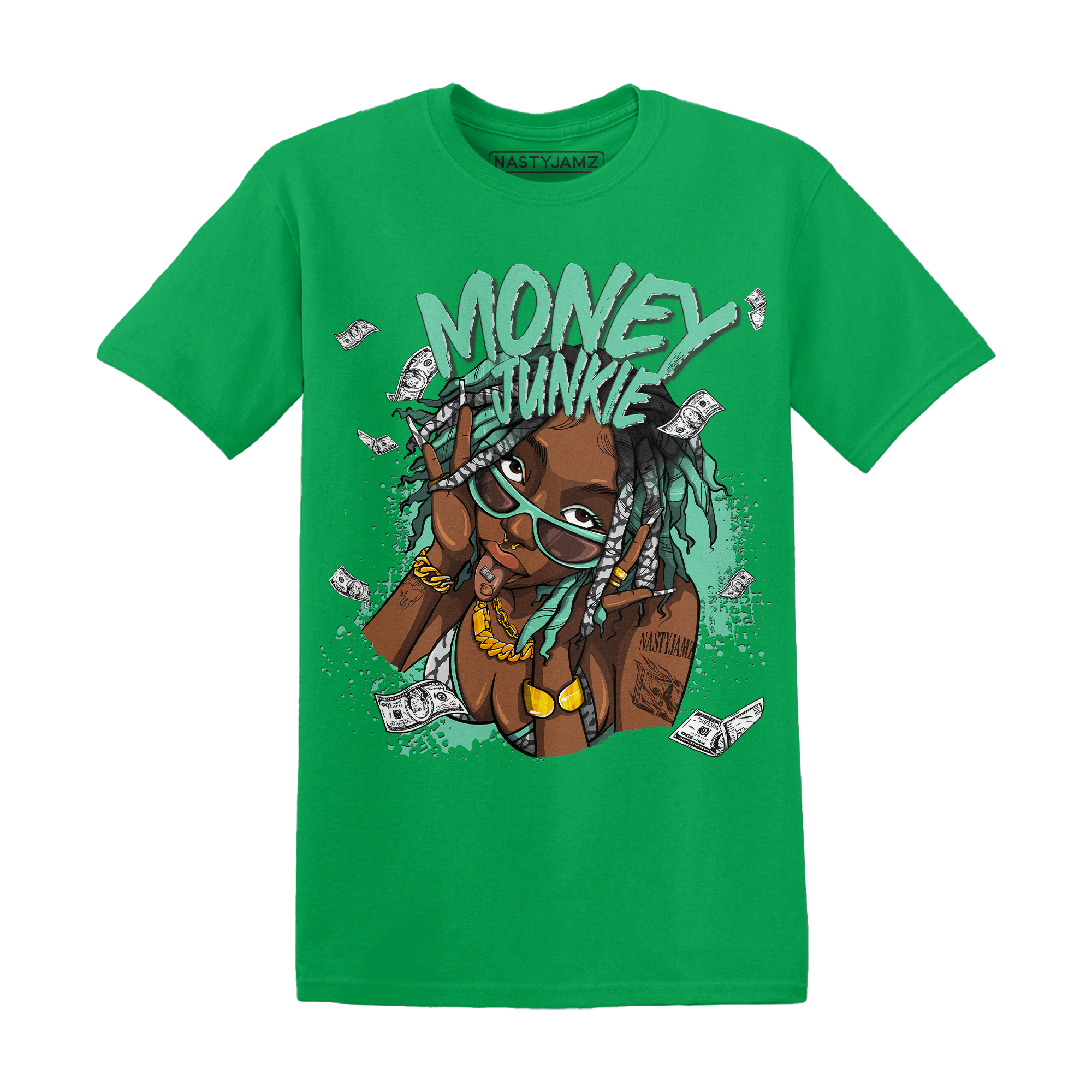 Green Glow 3s T Shirt Match Money Junkie - NastyJamz