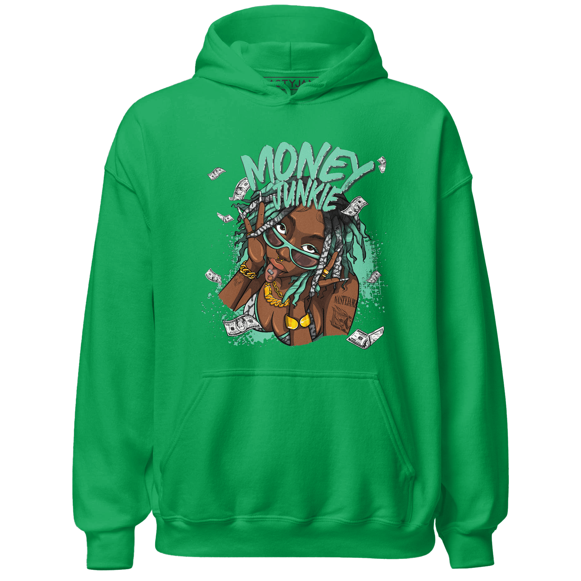 Green Glow 3s Hoodie Match Money Junkie - NastyJamz