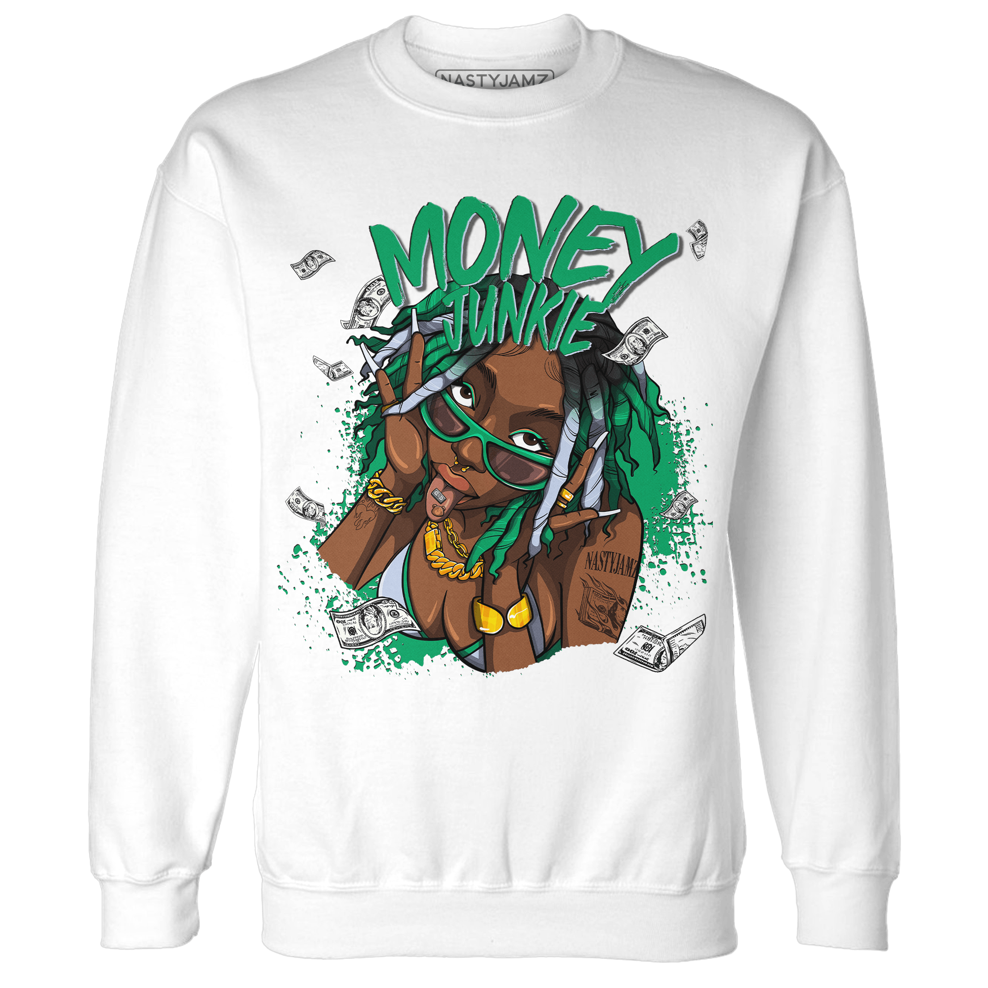 Lucky Green 5s Sweatshirt Match Money Junkie - NastyJamz