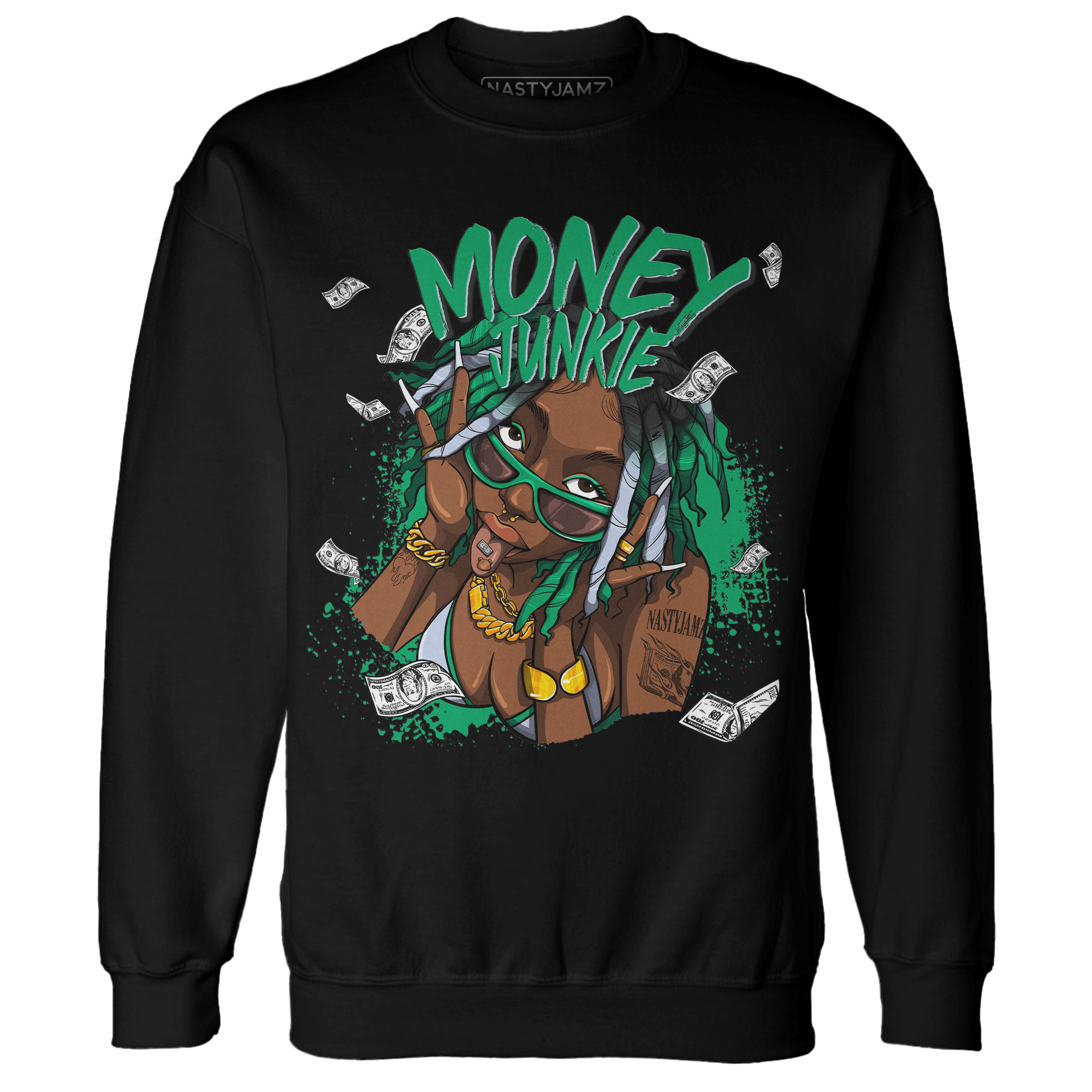 Lucky Green 5s Sweatshirt Match Money Junkie - NastyJamz